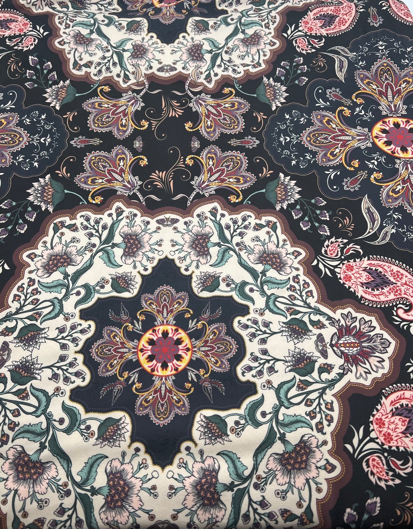 Black Paisley Floral Super Soft Print Spun Poly Stretch Fabric - T9 Fabrics