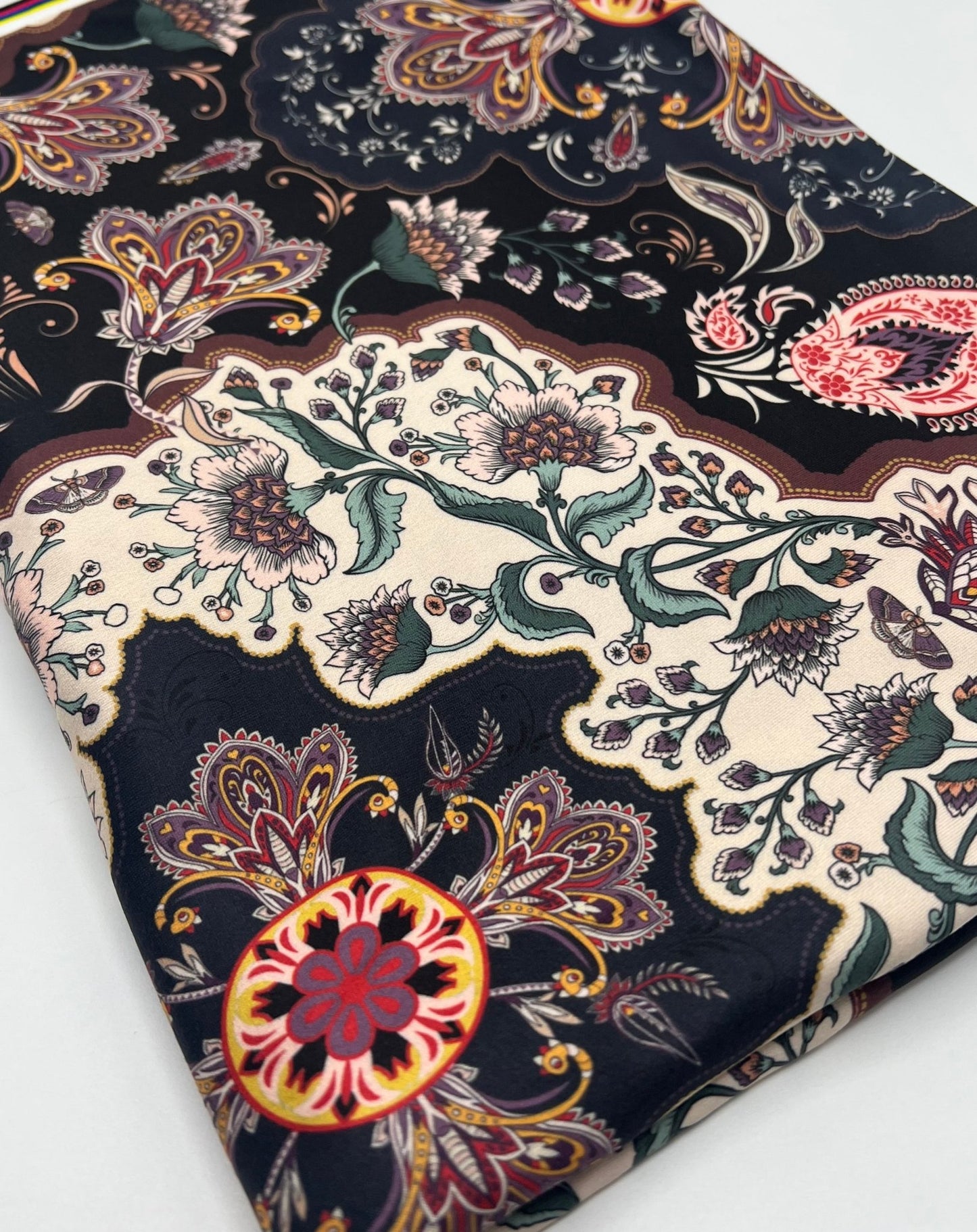 Black Paisley Floral Super Soft Print Spun Poly Stretch Fabric - T9 Fabrics