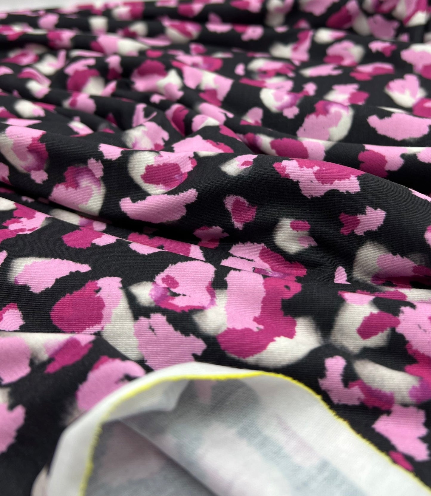 Black Pink Animal Print Viscose Elastane 4 Way Stretch Fabric - T9 Fabrics