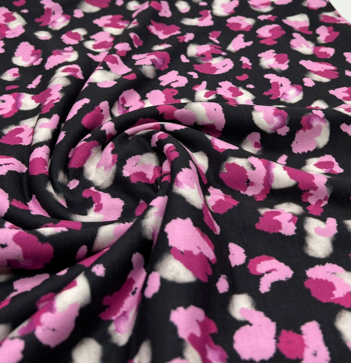 Black Pink Animal Print Viscose Elastane 4 Way Stretch Fabric - T9 Fabrics