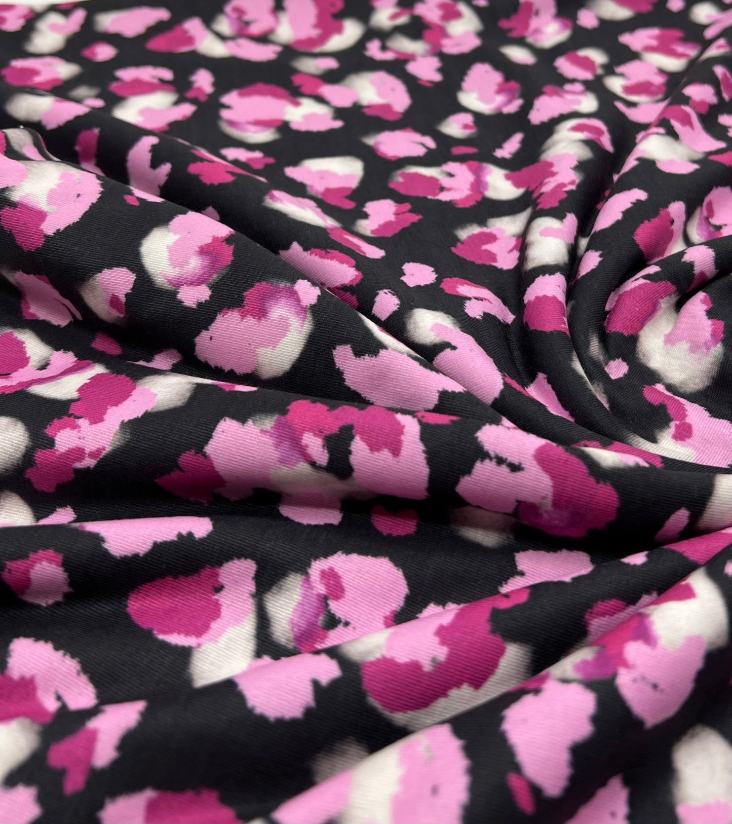 Black Pink Animal Print Viscose Elastane 4 Way Stretch Fabric - T9 Fabrics