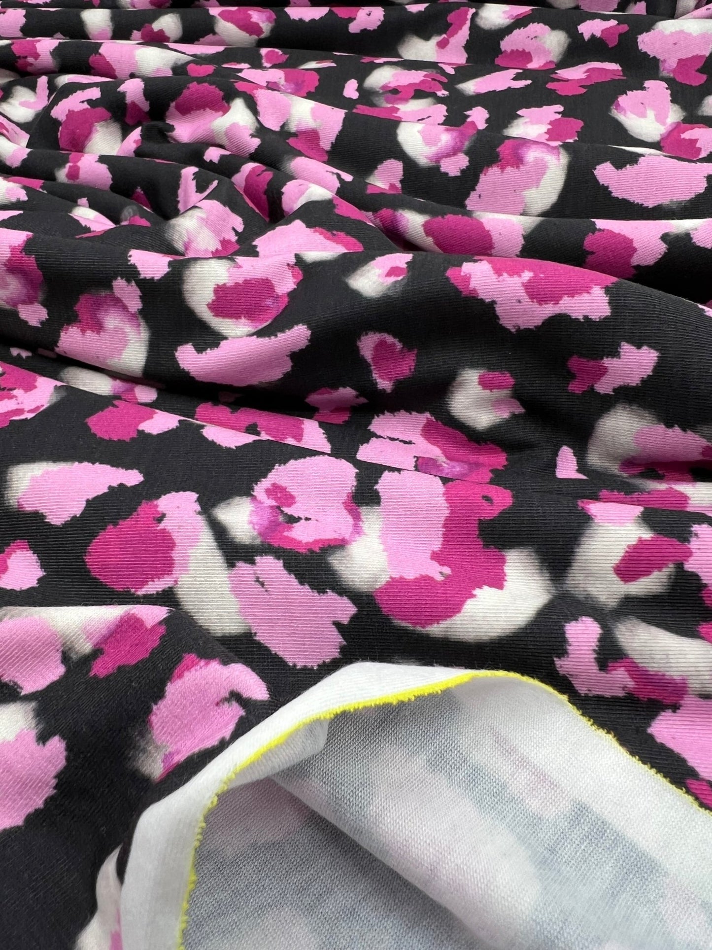 Black Pink Animal Print Viscose Elastane 4 Way Stretch Fabric - T9 Fabrics