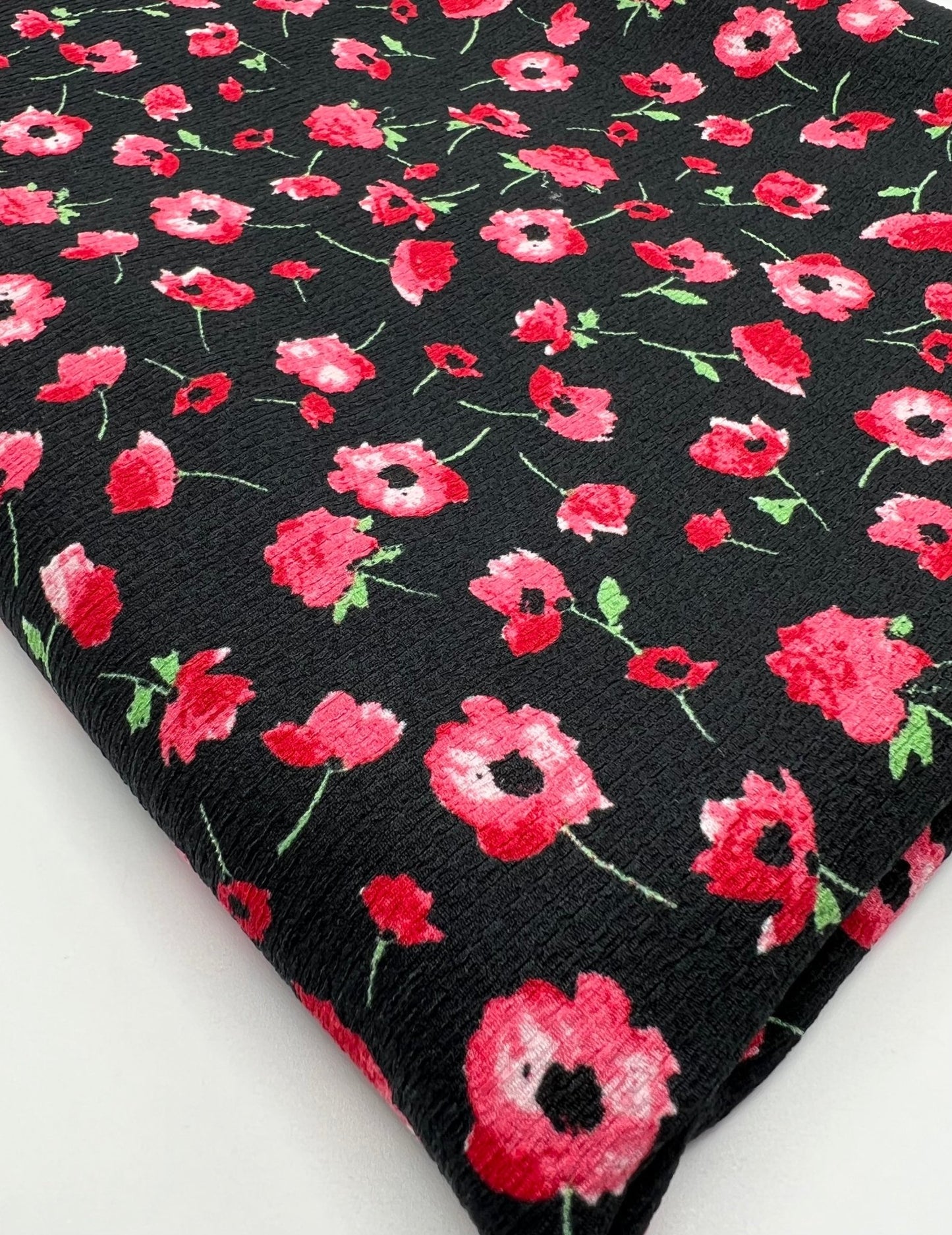 Black Pink Floral Tree Bark Stretch Dress Craft Fabric - T9 Fabrics
