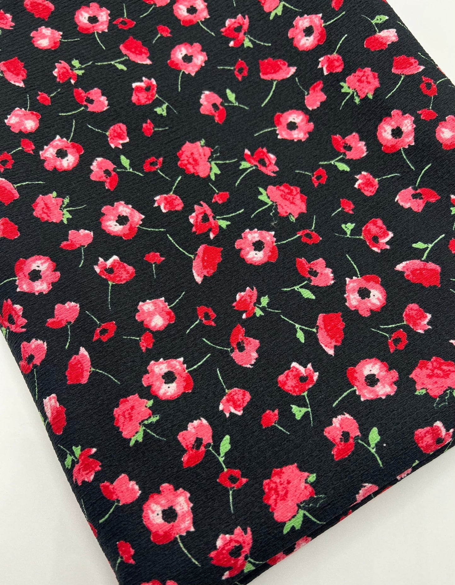 Black Pink Floral Tree Bark Stretch Dress Craft Fabric - T9 Fabrics