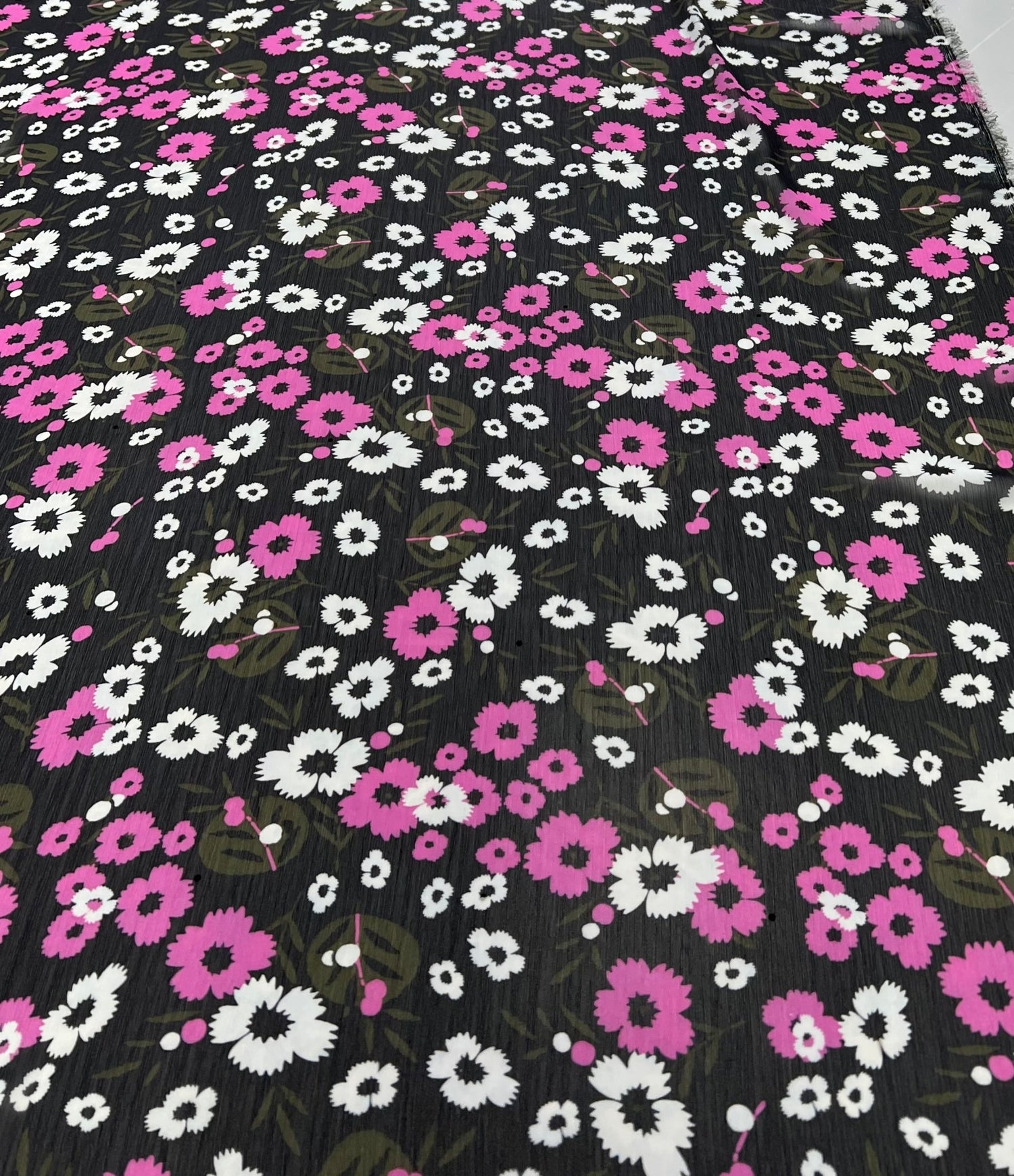 Black Pink White Floral Printed Chiffon Dress Fabric - T9 Fabrics
