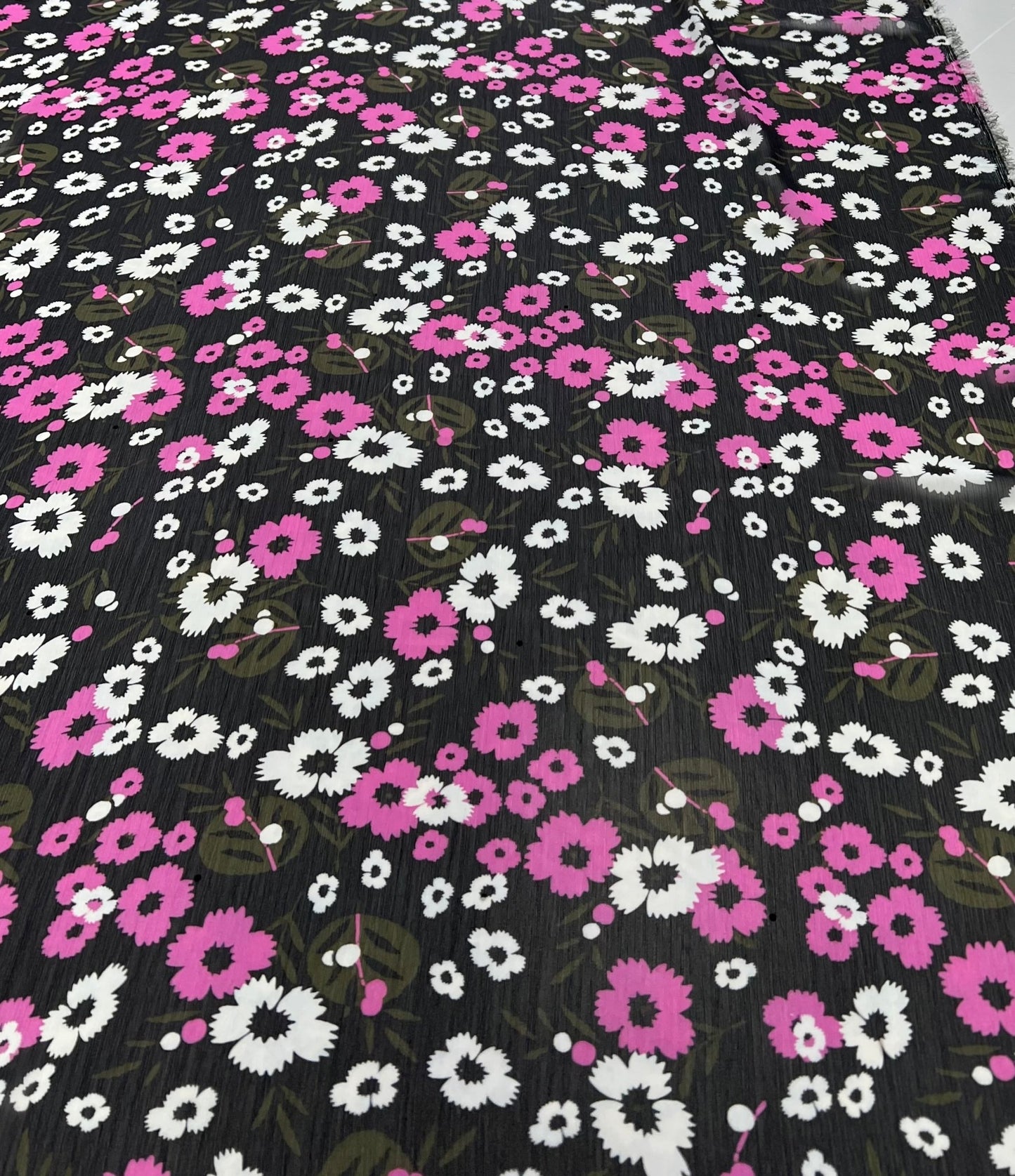 Black Pink White Floral Printed Chiffon Dress Fabric - T9 Fabrics