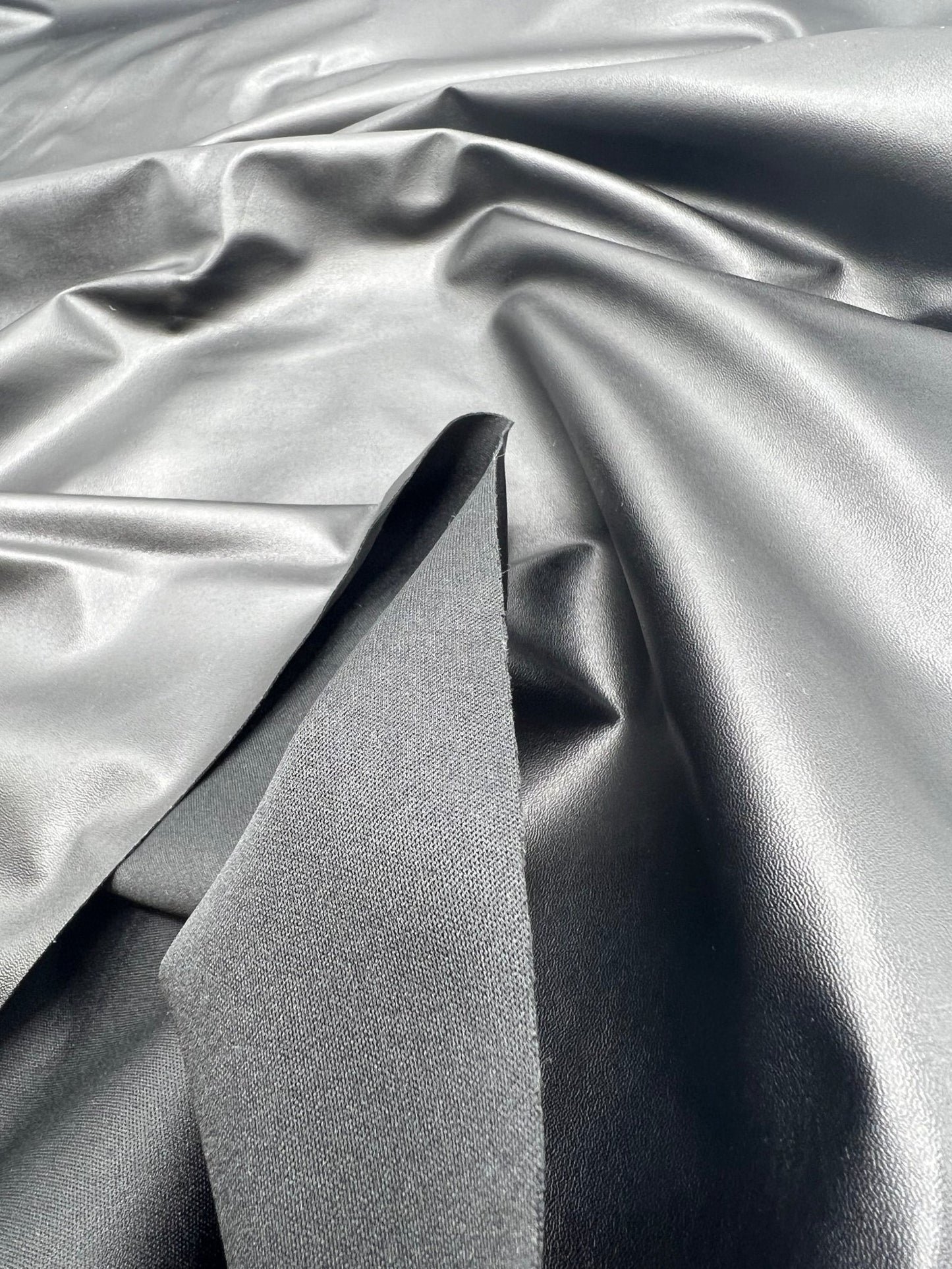 Black PU Wet look Leather 2 Way Stretch Dress Craft Fabric - T9 Fabrics