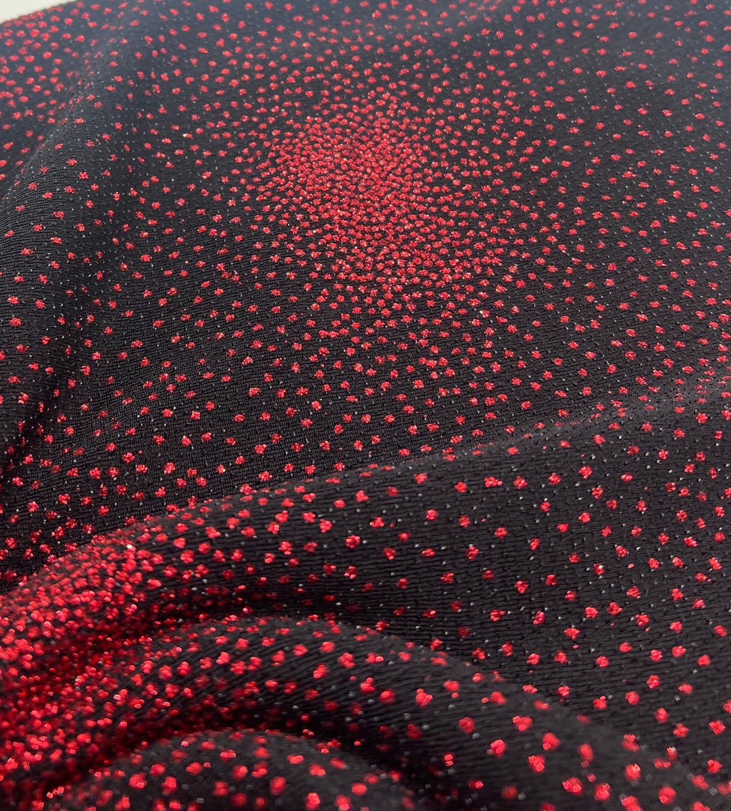 Black Red Glitter Detail Lurex Sparkle Metallic Stretch Knit Fabric - T9 Fabrics