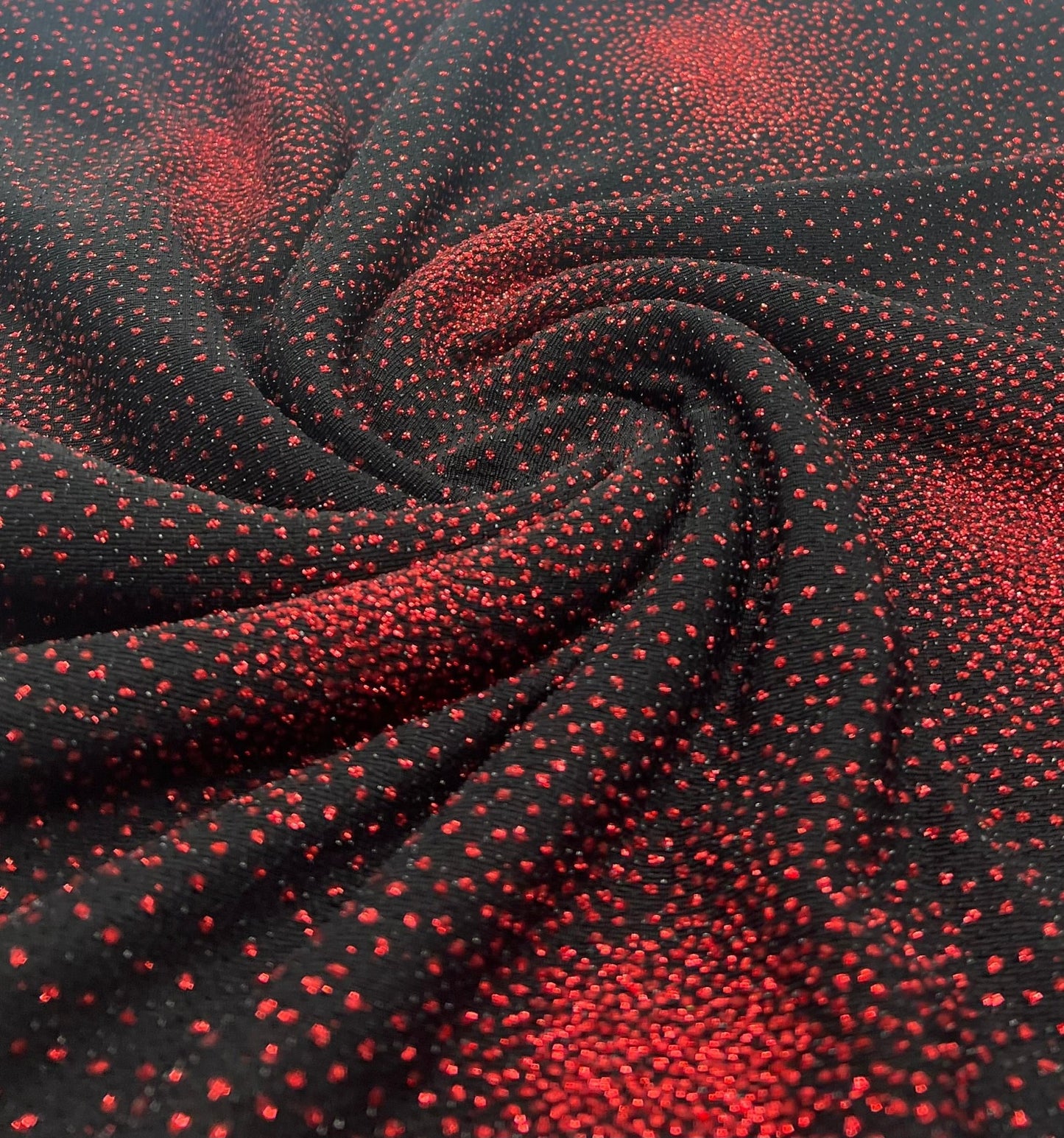 Black Red Glitter Detail Lurex Sparkle Metallic Stretch Knit Fabric - T9 Fabrics
