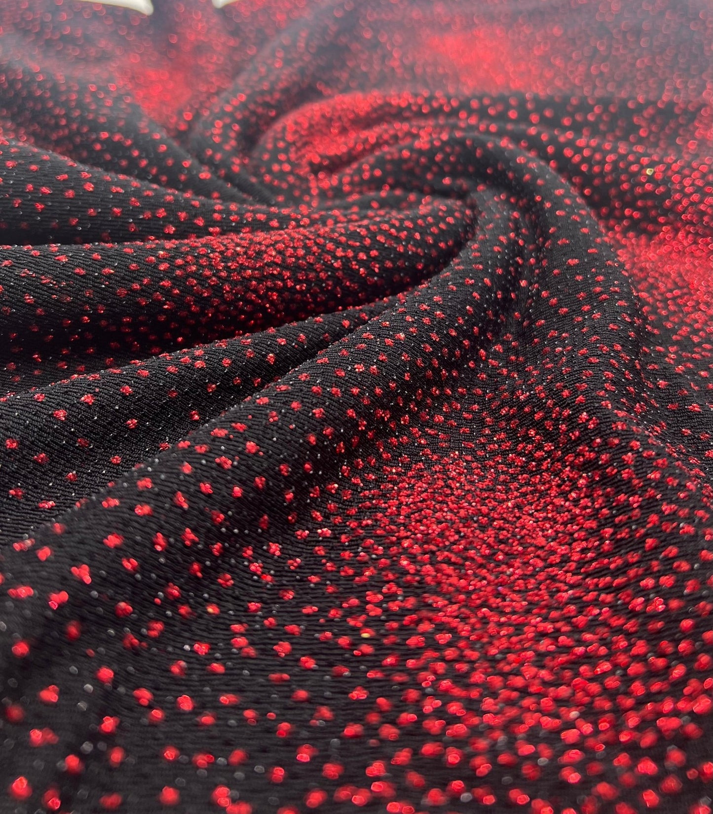 Black Red Glitter Detail Lurex Sparkle Metallic Stretch Knit Fabric - T9 Fabrics