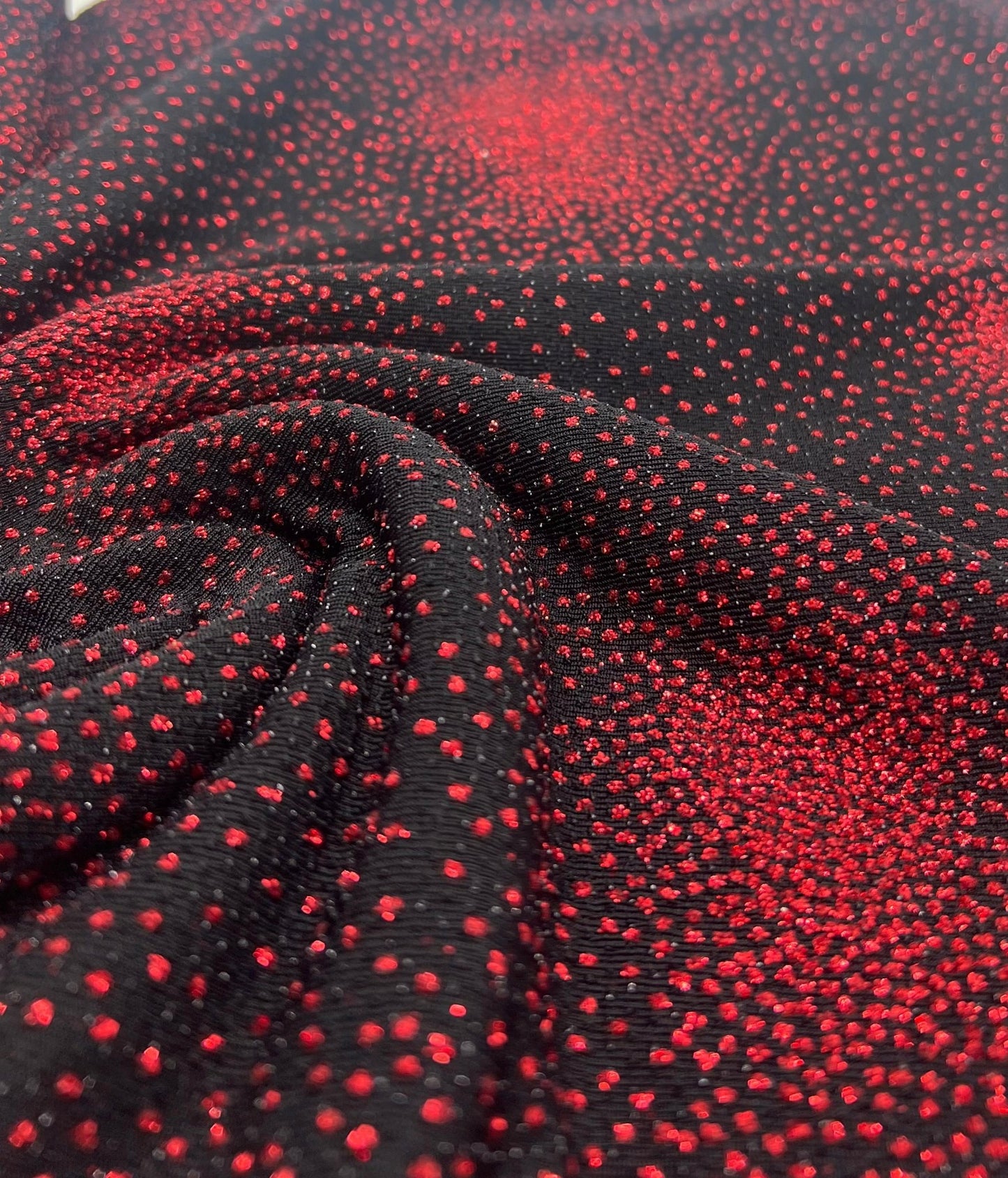 Black Red Glitter Detail Lurex Sparkle Metallic Stretch Knit Fabric - T9 Fabrics