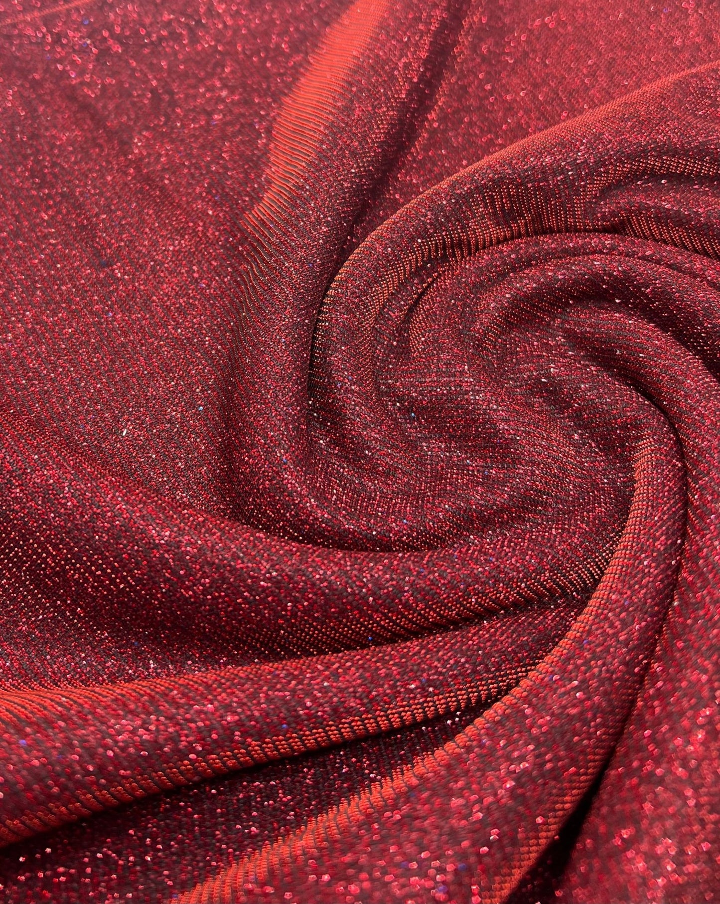 Black Red Glitter Detail Sparkle Metallic Stretch Knit Fabric - T9 Fabrics