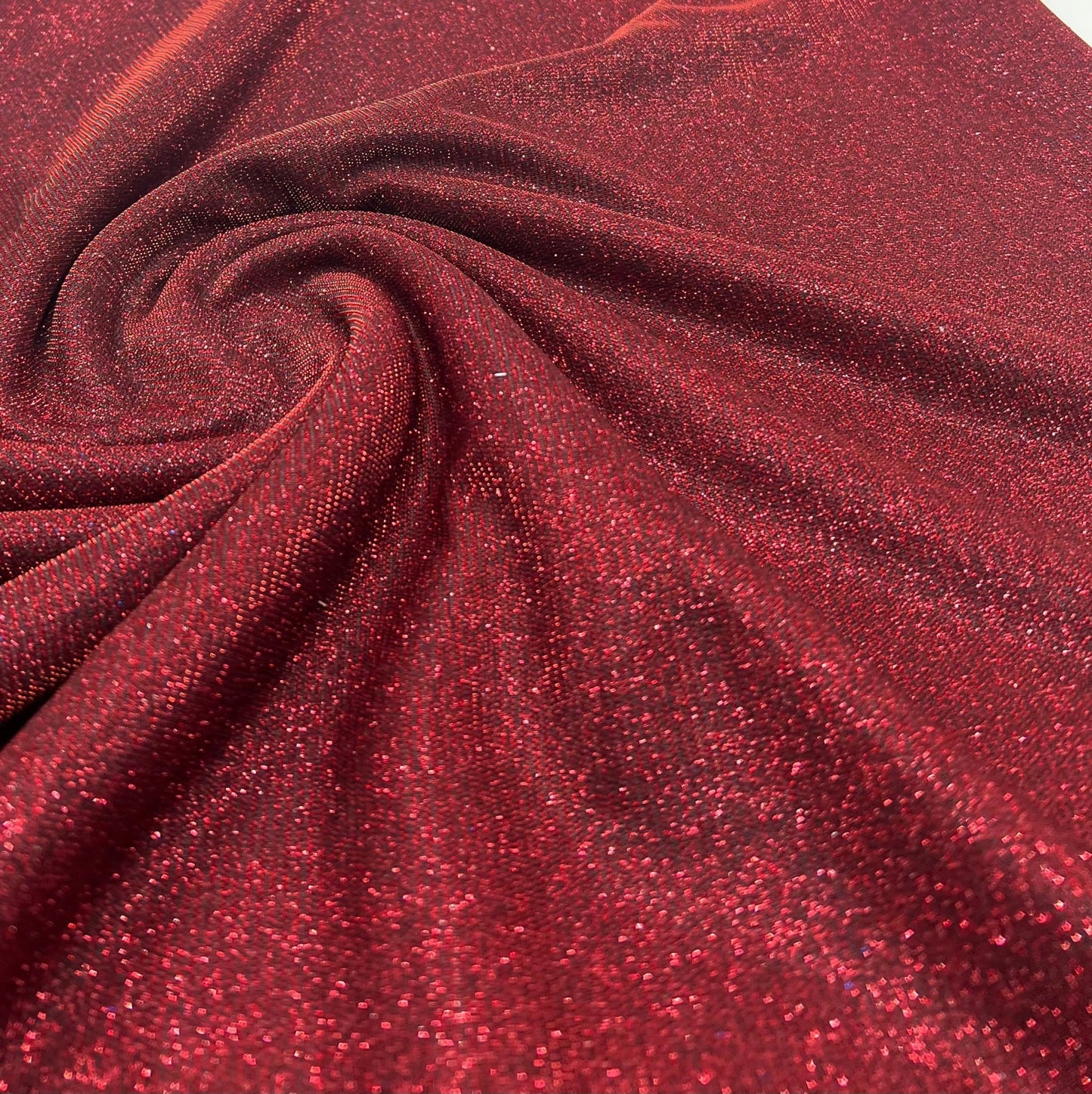 Black Red Glitter Detail Sparkle Metallic Stretch Knit Fabric - T9 Fabrics