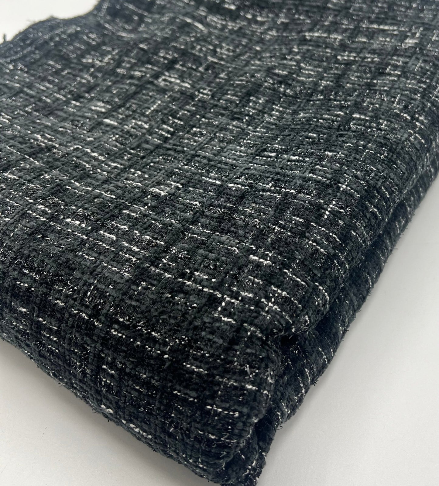 Black Shimmer Chanel Style Boucle Tweed Non Stretch Fabric - T9 Fabrics