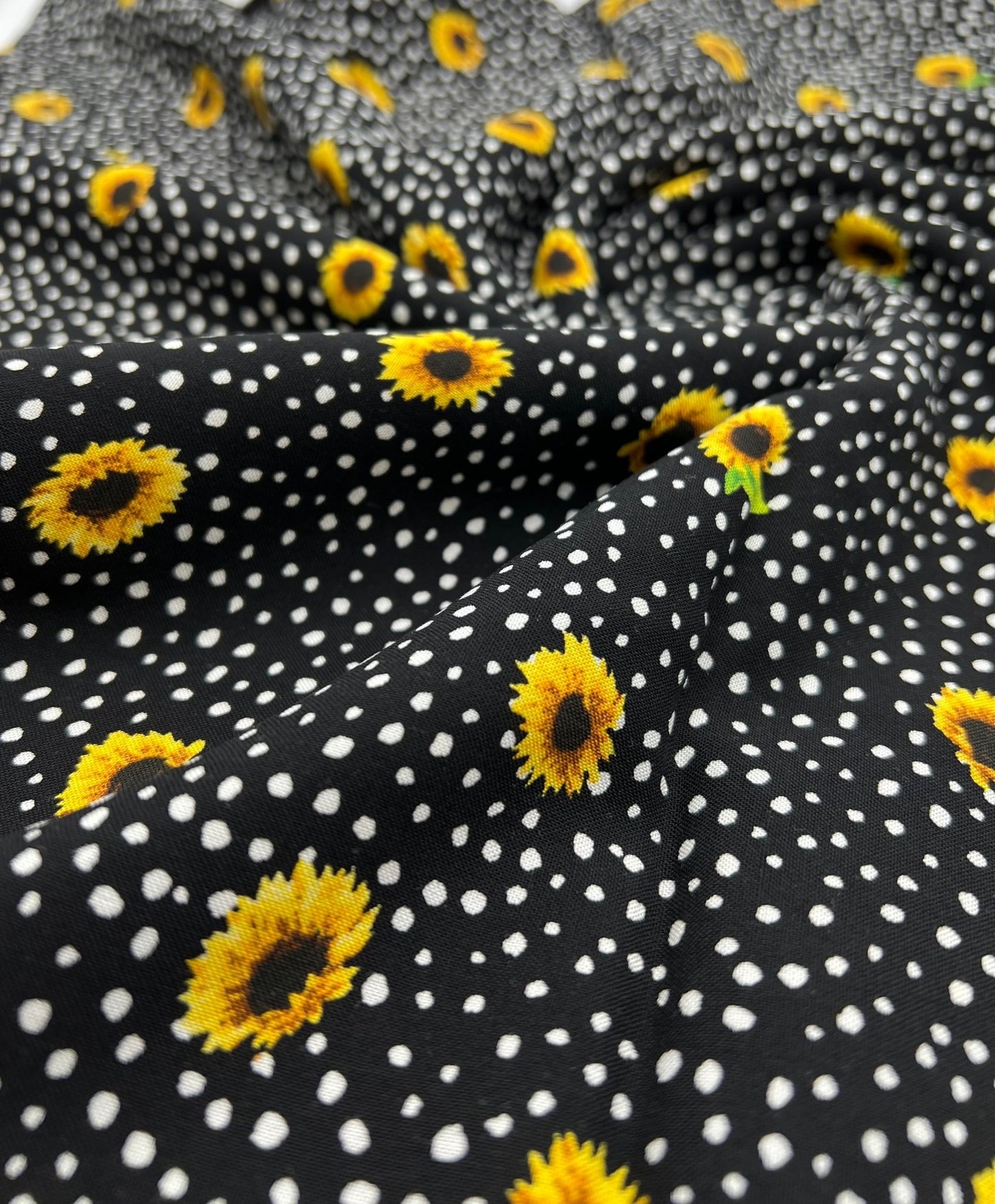 Black Spot Sunflower Lightweight Non Stretch Woven Fabric - T9 Fabrics