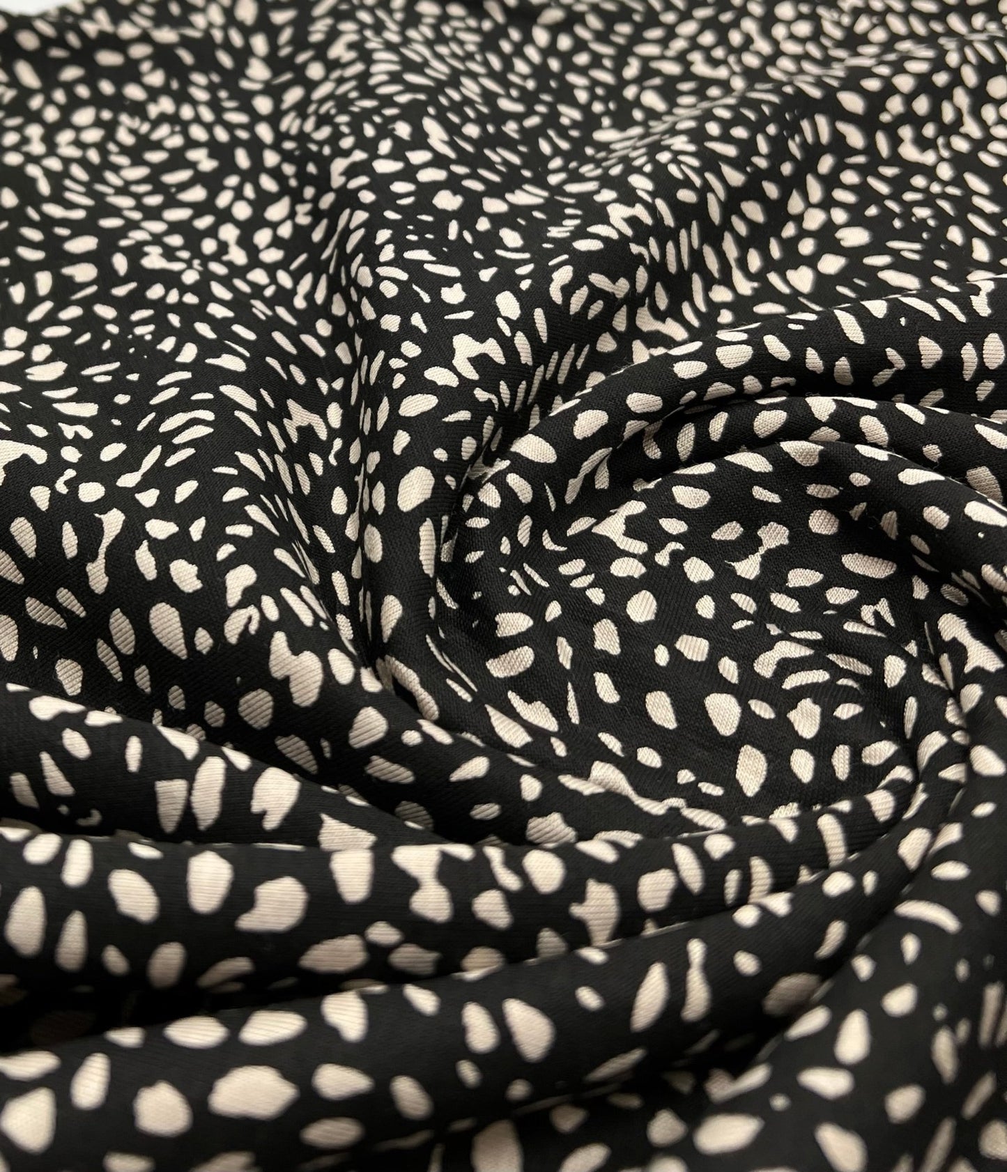 Black Stone Pebble Print Viscose Elastane 4 Way Stretch Fabric - T9 Fabrics