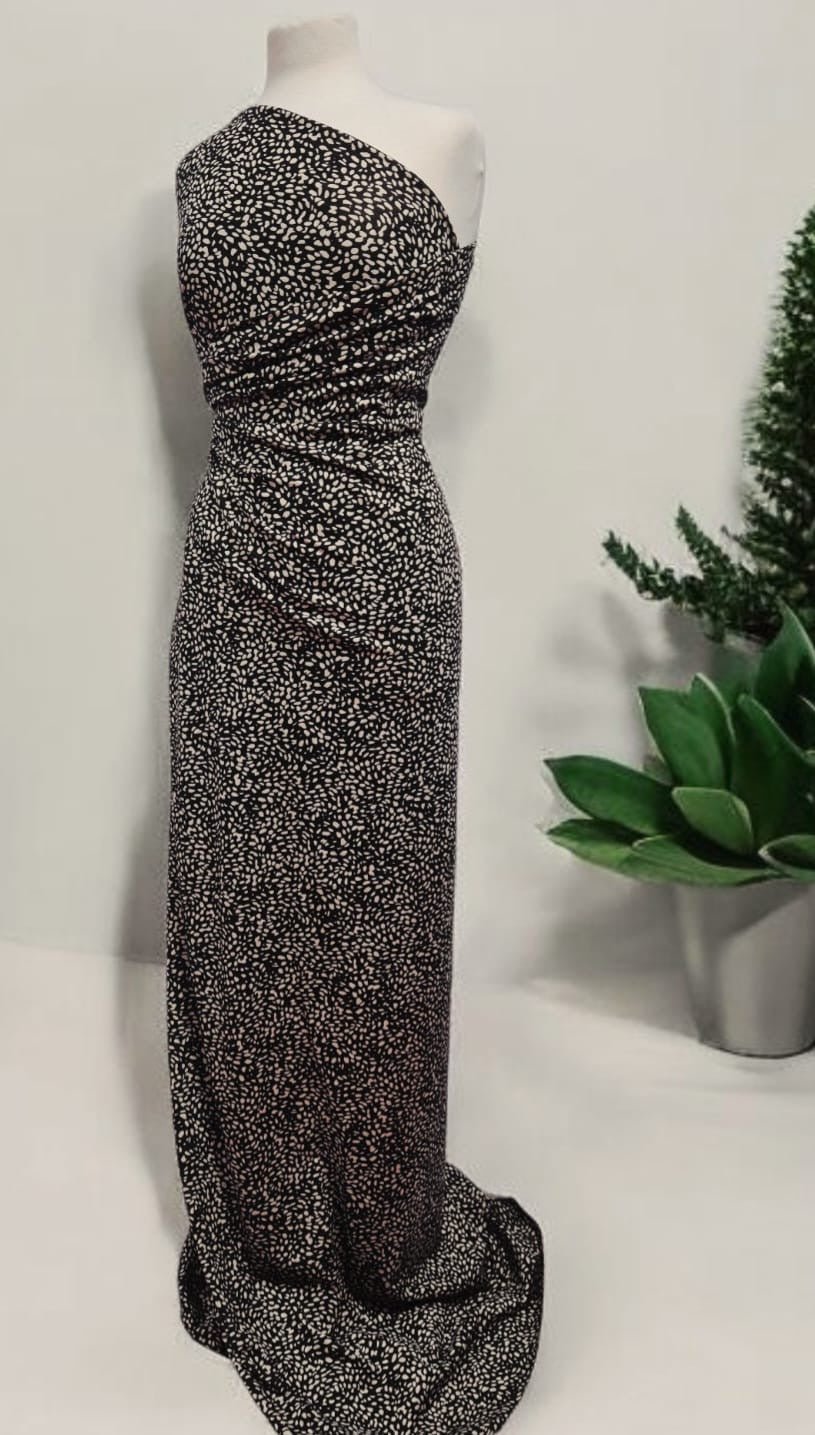 Black Stone Pebble Print Viscose Elastane 4 Way Stretch Fabric - T9 Fabrics