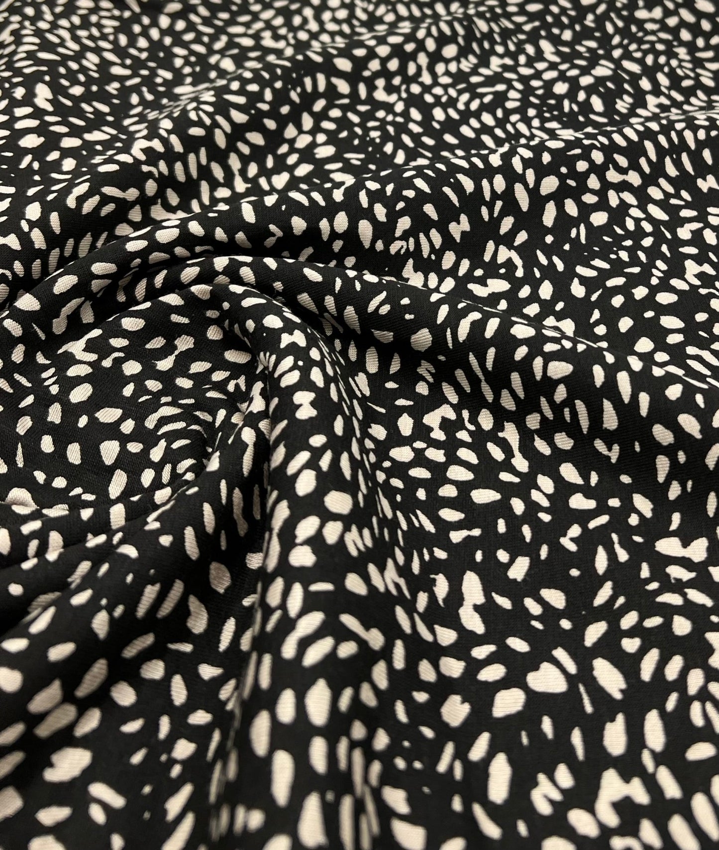 Black Stone Pebble Print Viscose Elastane 4 Way Stretch Fabric - T9 Fabrics