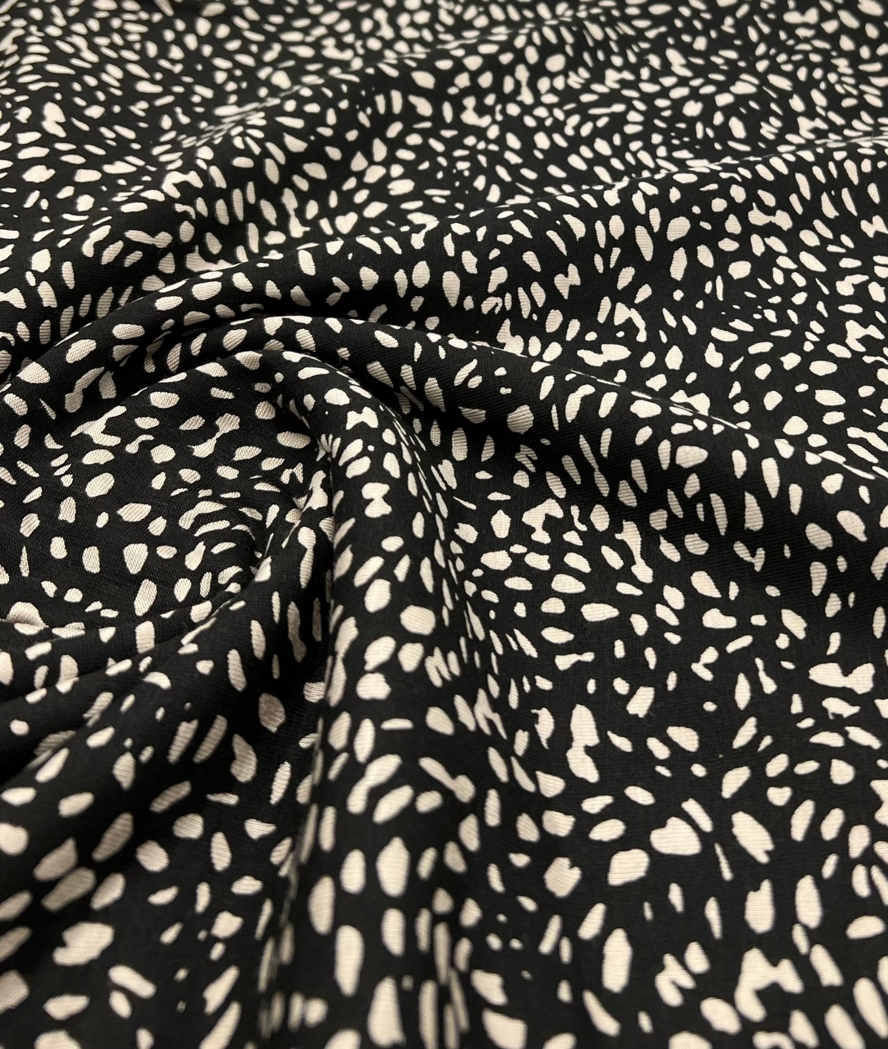 Black Stone Pebble Print Viscose Elastane 4 Way Stretch Fabric - T9 Fabrics