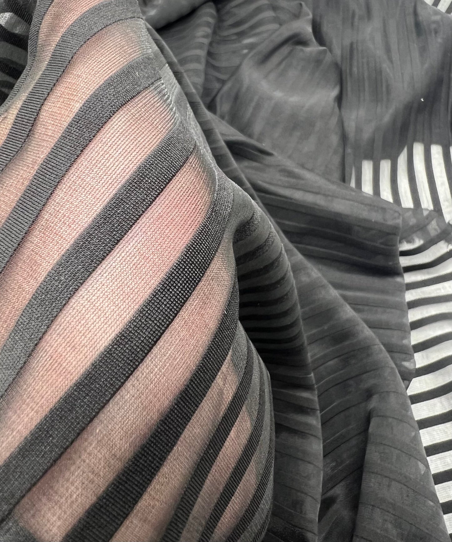 Black Stripe Mesh Fabric 2 Way Stretch - T9 Fabrics