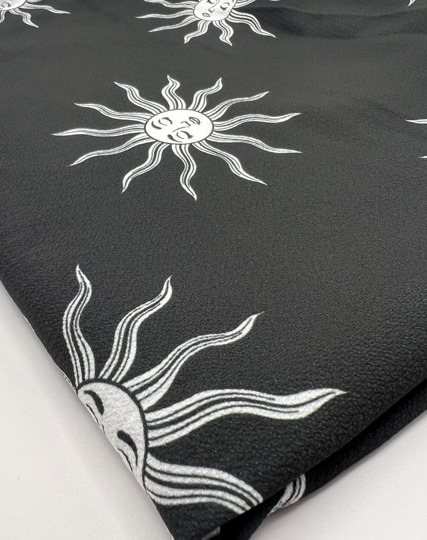 Black Sun Print Lightweight Bubble Crepe Fabric - T9 Fabrics