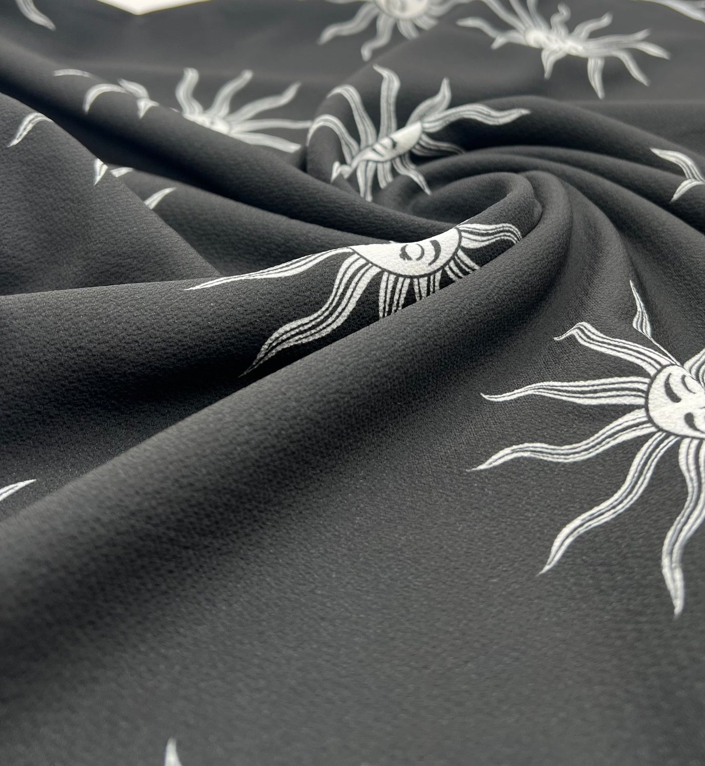 Black Sun Print Lightweight Bubble Crepe Fabric - T9 Fabrics