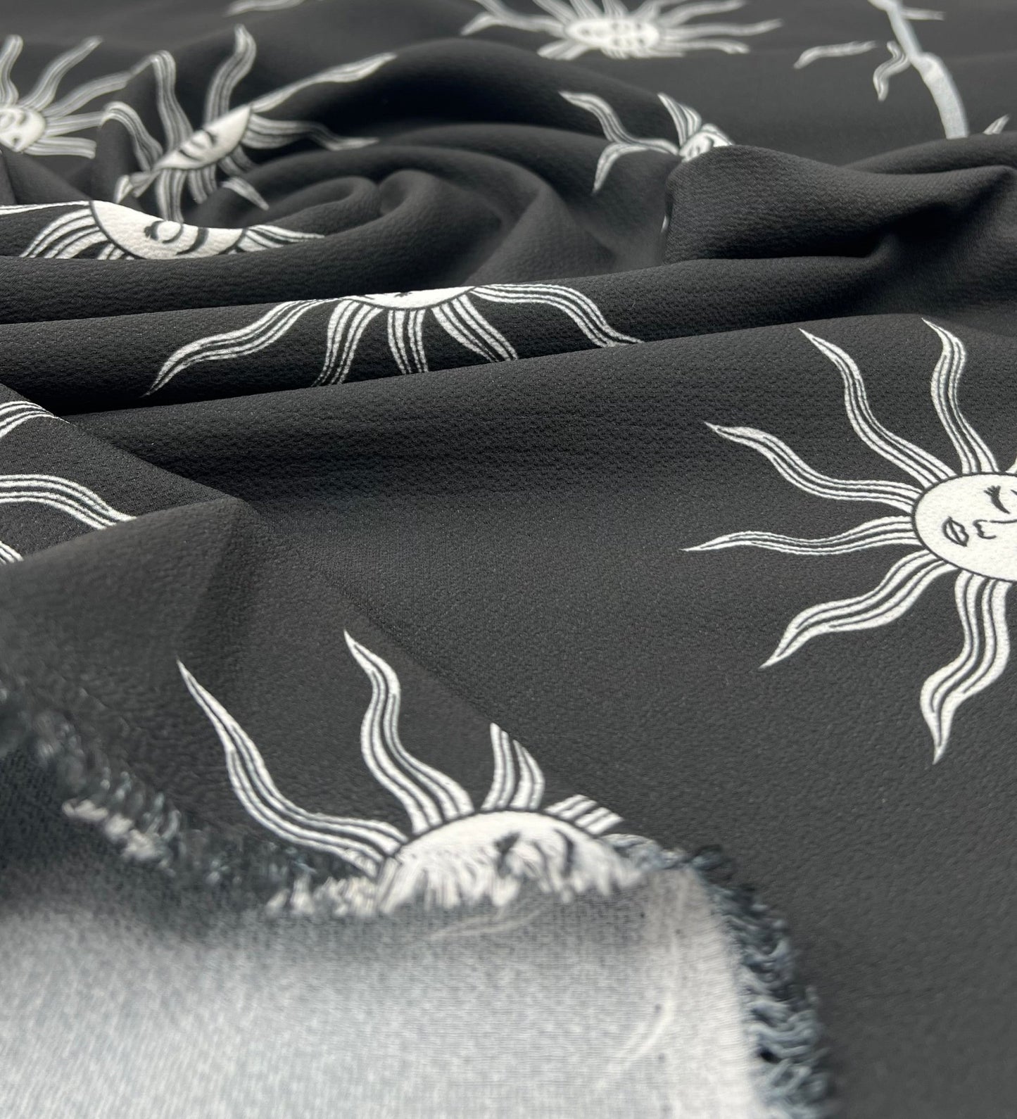 Black Sun Print Lightweight Bubble Crepe Fabric - T9 Fabrics