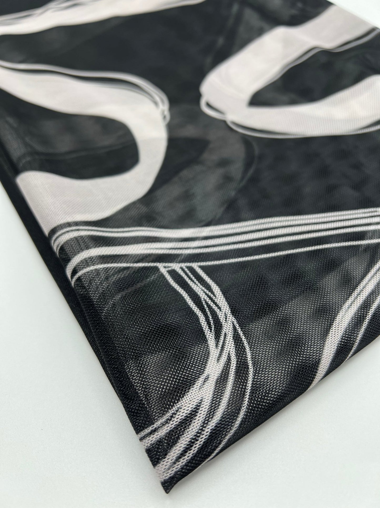 Black Swirl Print Mesh Fabric Stretch - T9 Fabrics