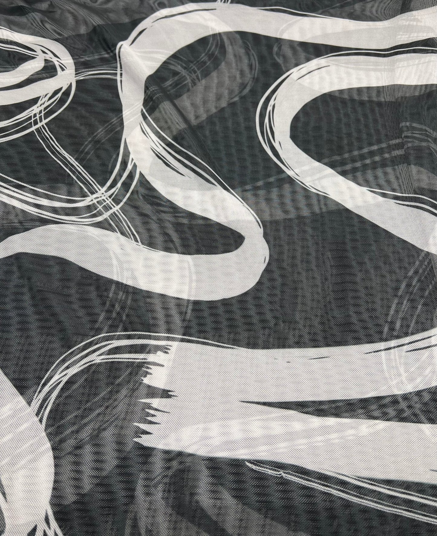 Black Swirl Print Mesh Fabric Stretch - T9 Fabrics