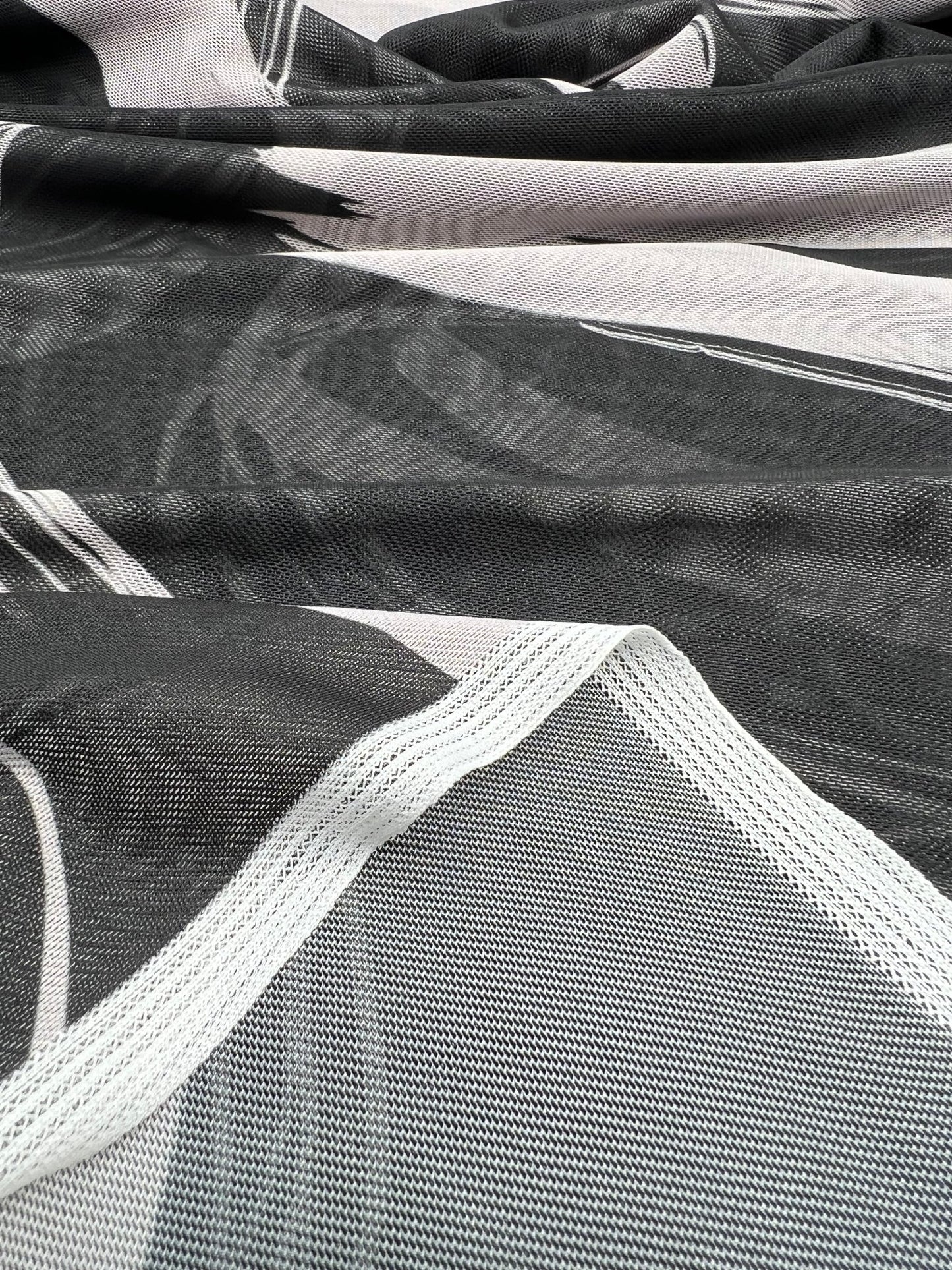 Black Swirl Print Mesh Fabric Stretch - T9 Fabrics