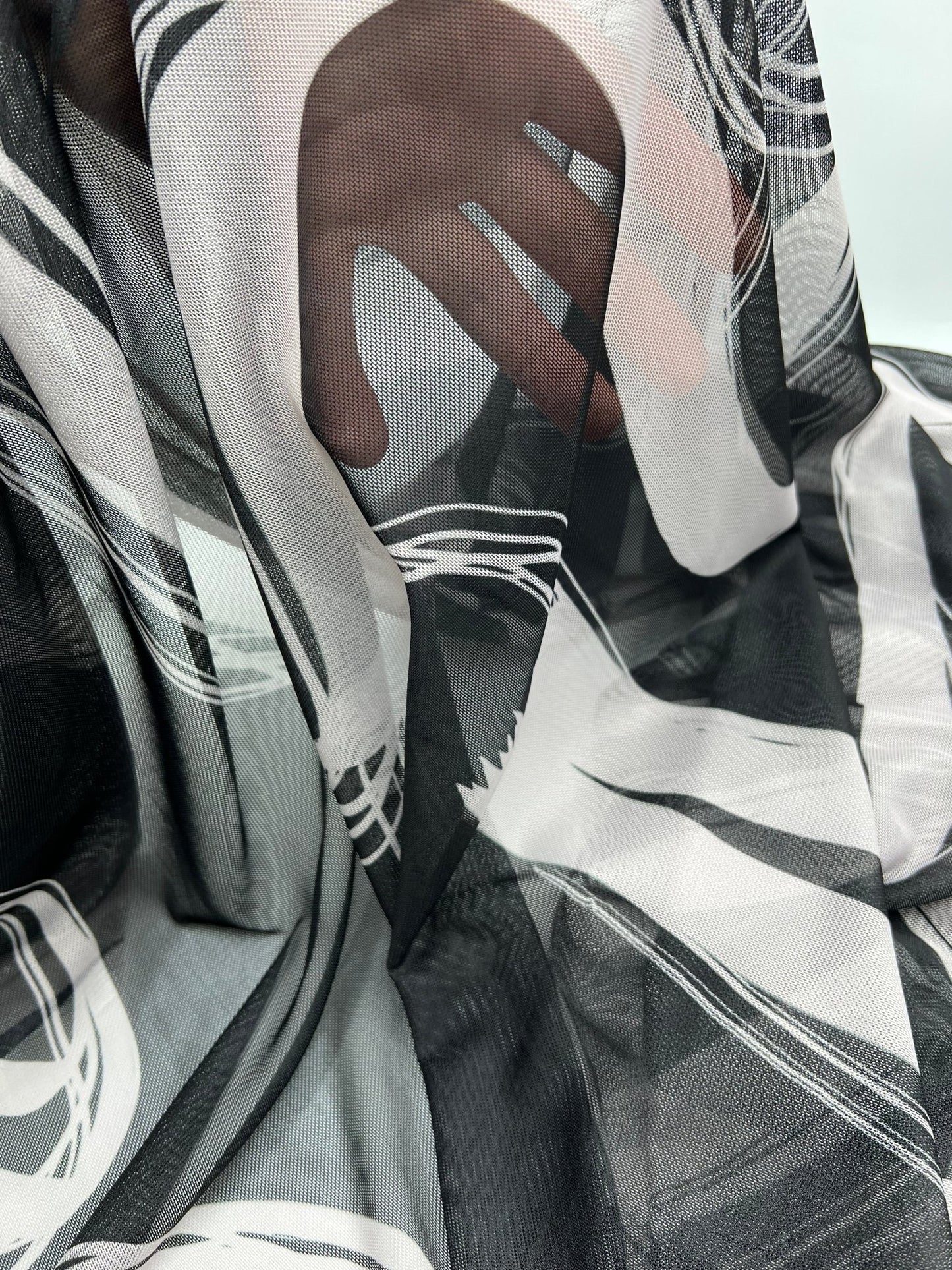 Black Swirl Print Mesh Fabric Stretch - T9 Fabrics