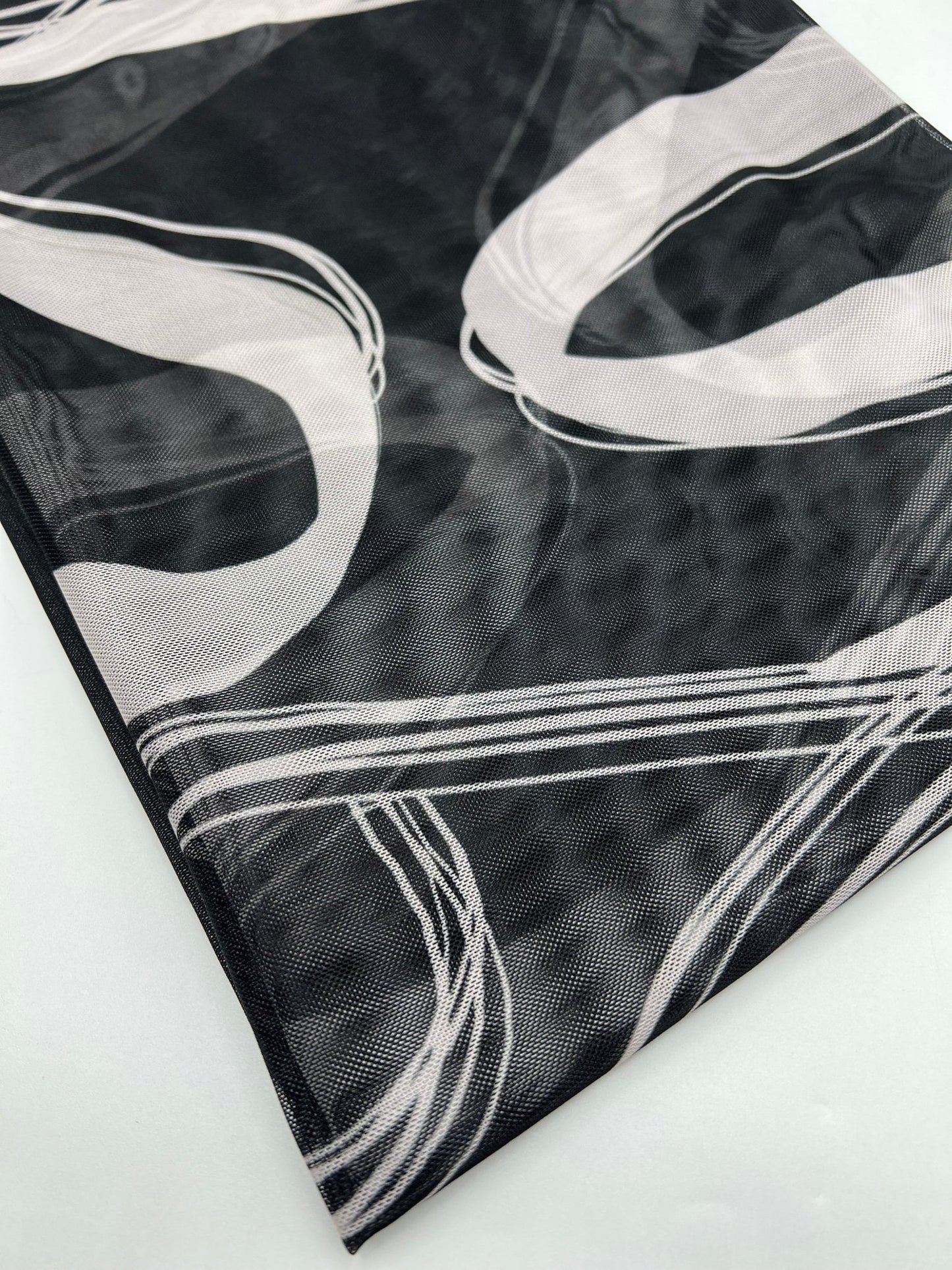 Black Swirl Print Mesh Fabric Stretch - T9 Fabrics
