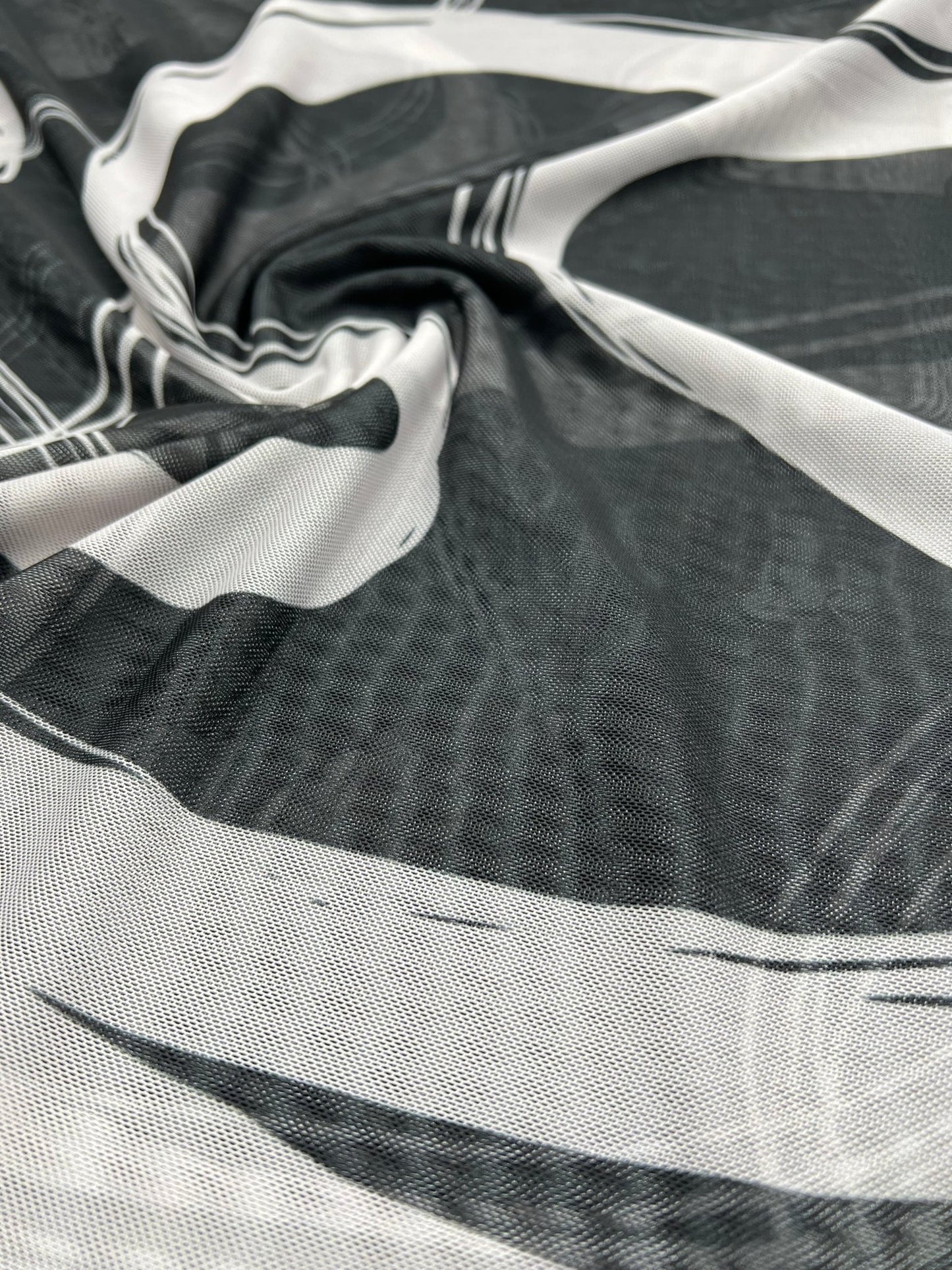 Black Swirl Print Mesh Fabric Stretch - T9 Fabrics
