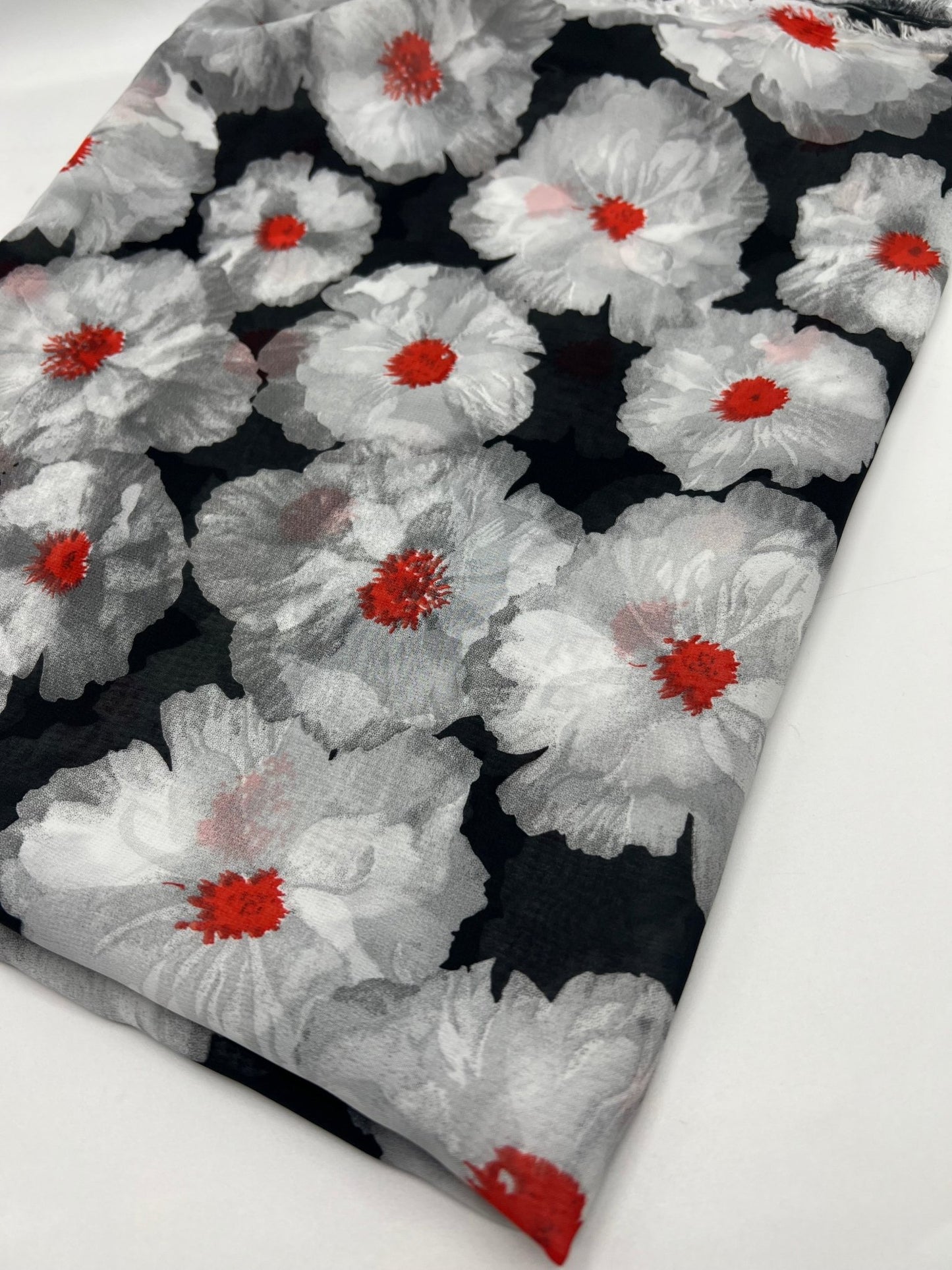 Black White Floral Printed Chiffon Dress Fabric - T9 Fabrics
