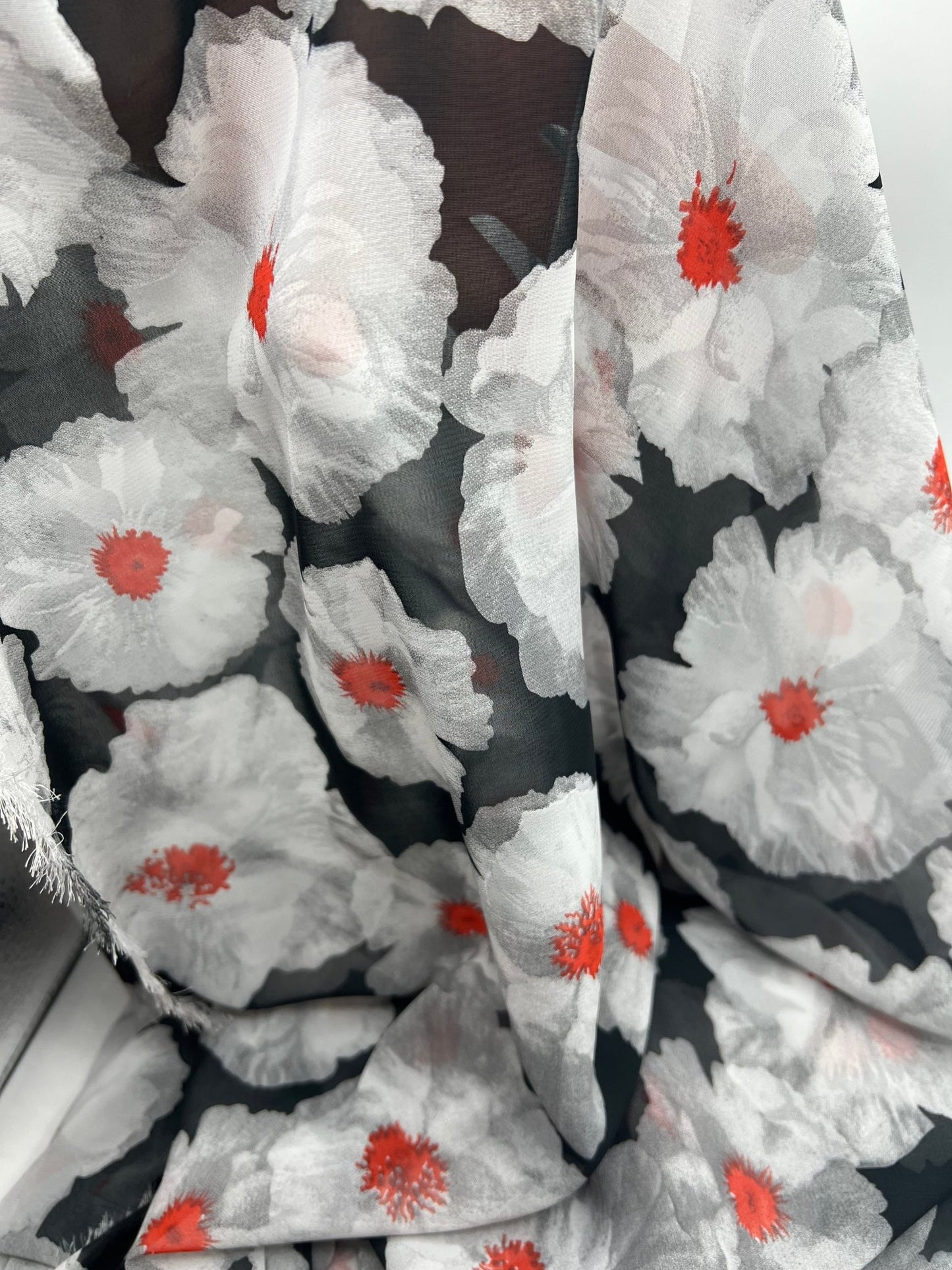 Black White Floral Printed Chiffon Dress Fabric - T9 Fabrics
