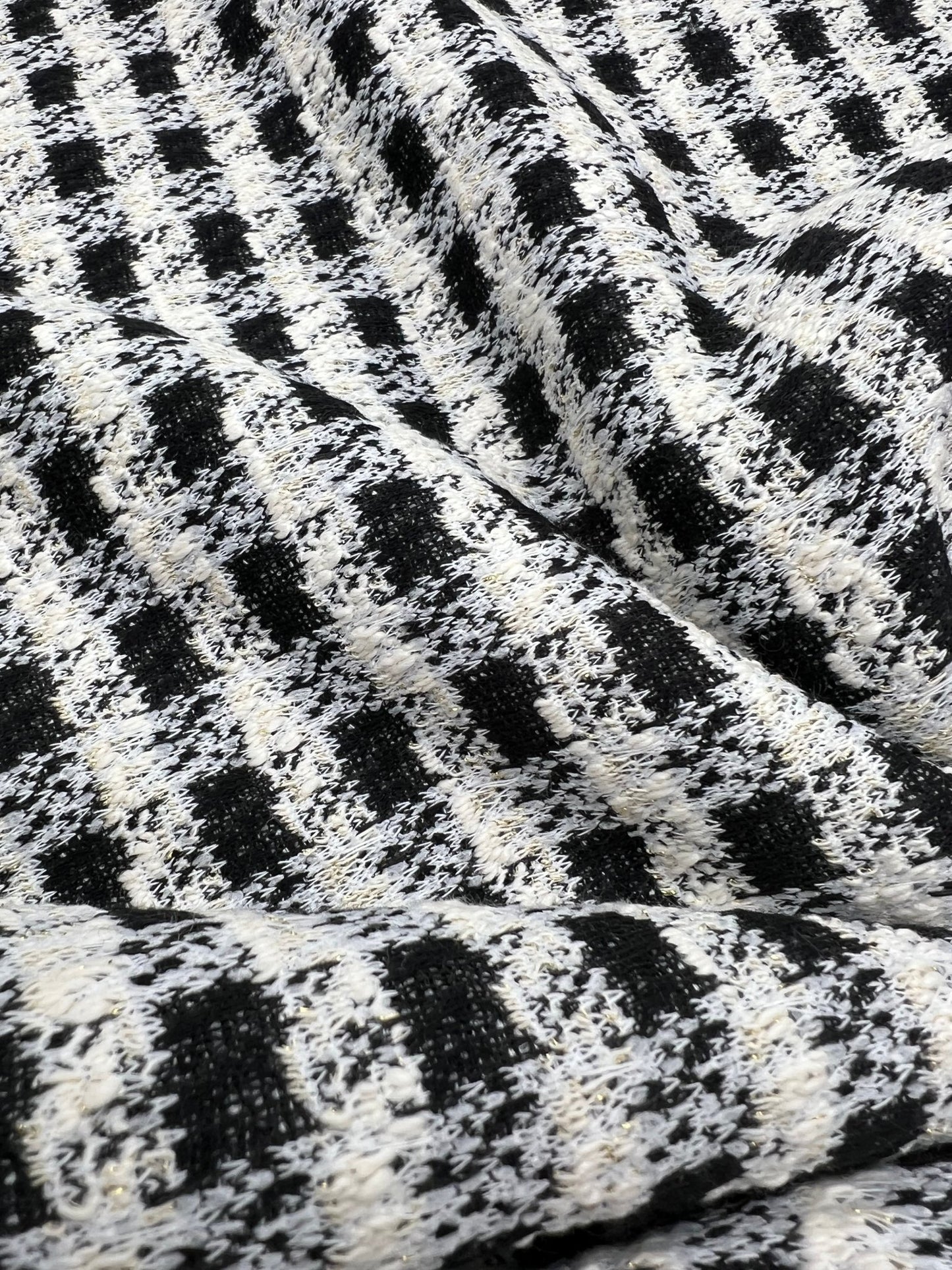 Black White Gingham Gold Speckles Jacquard Stretch Fabric - T9 Fabrics