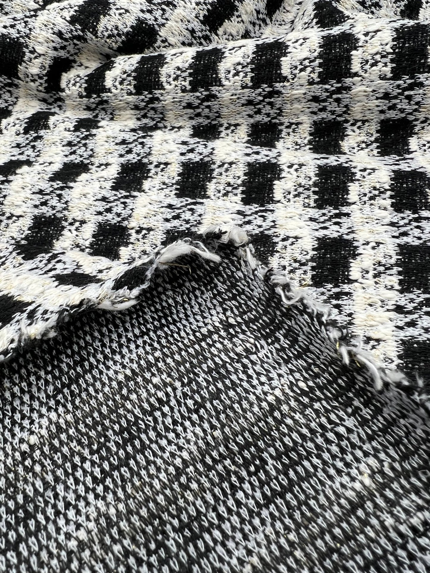 Black White Gingham Gold Speckles Jacquard Stretch Fabric - T9 Fabrics