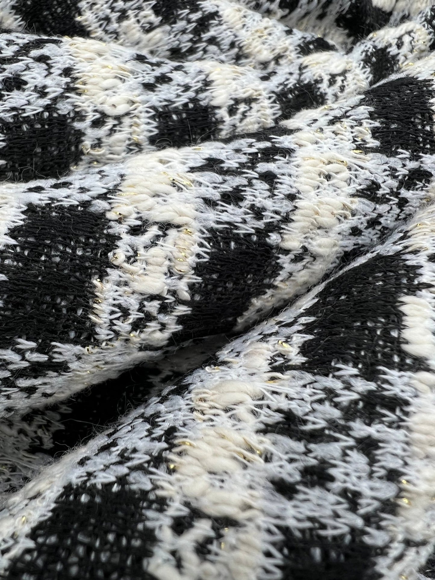 Black White Gingham Gold Speckles Jacquard Stretch Fabric - T9 Fabrics