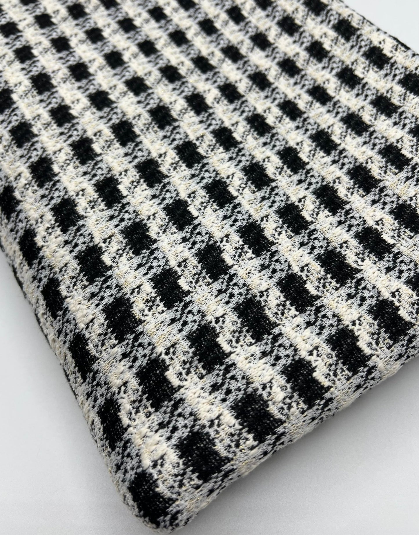 Black White Gingham Gold Speckles Jacquard Stretch Fabric - T9 Fabrics