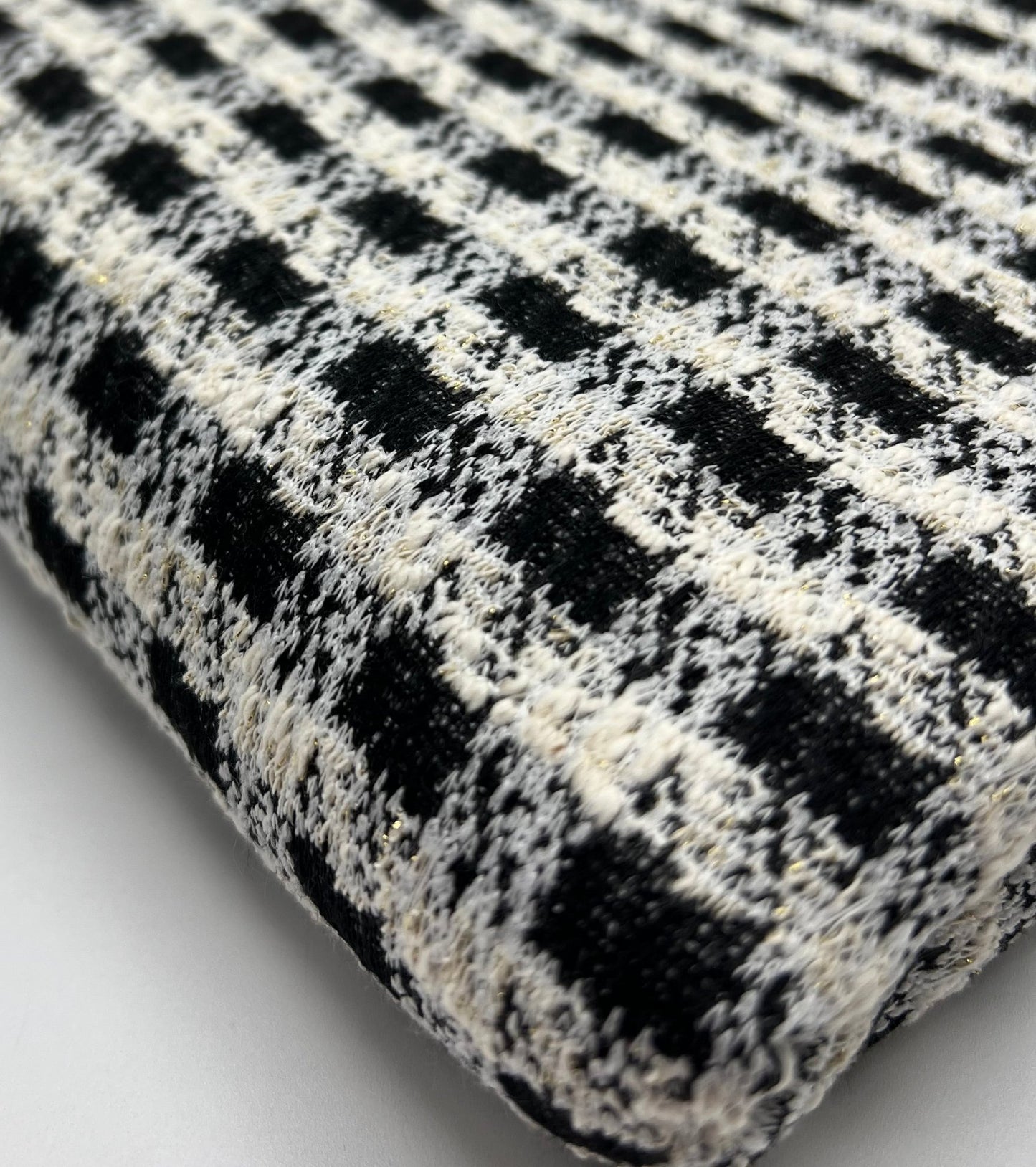 Black White Gingham Gold Speckles Jacquard Stretch Fabric - T9 Fabrics
