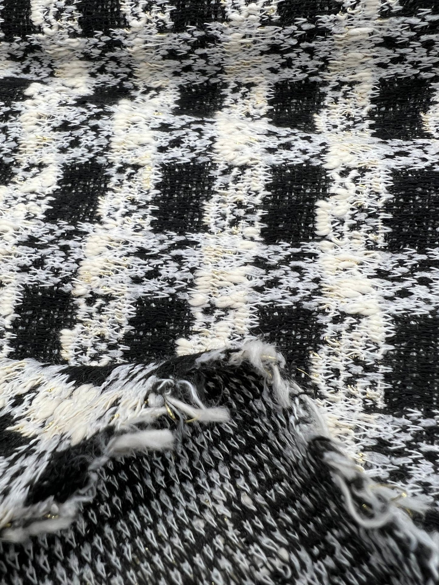 Black White Gingham Gold Speckles Jacquard Stretch Fabric - T9 Fabrics