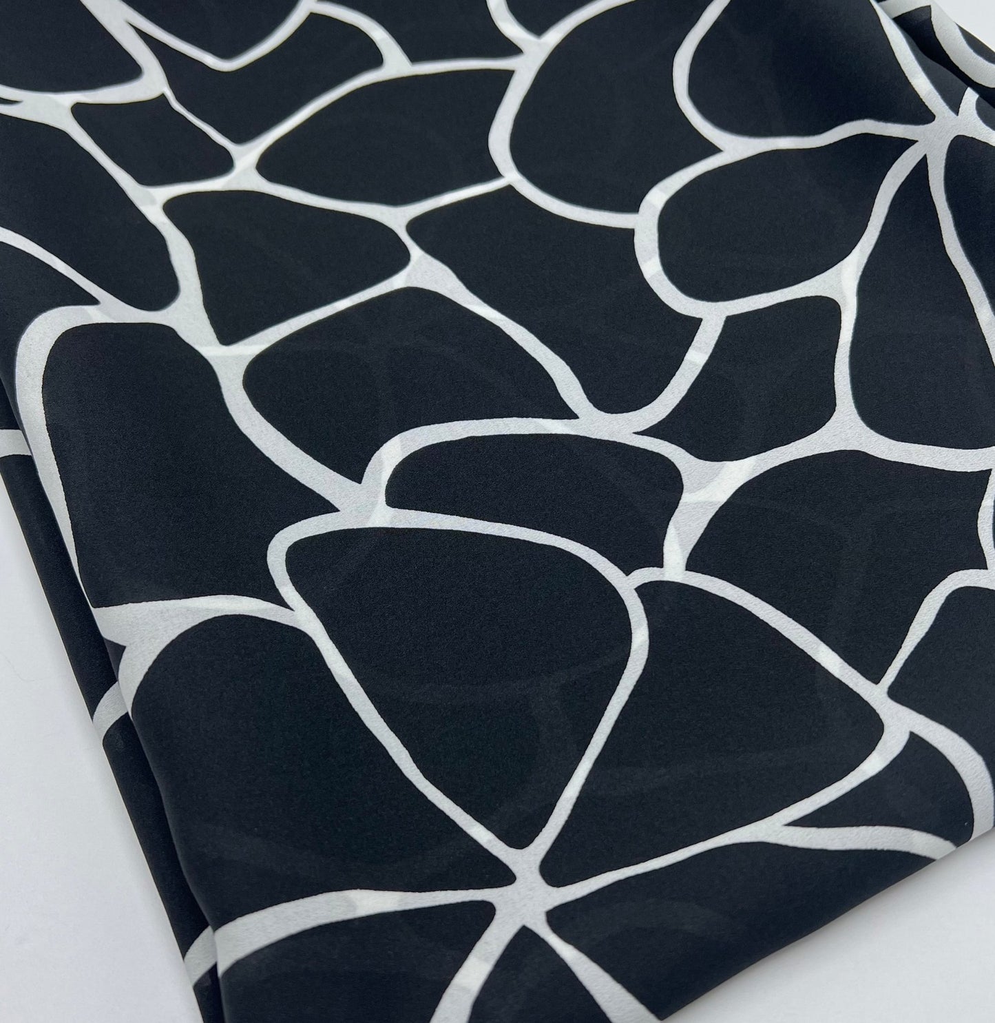 Black White Patterned Printed Chiffon Dress Fabric - T9 Fabrics