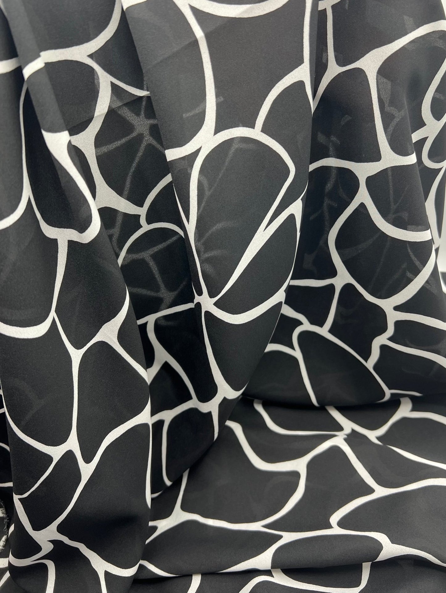 Black White Patterned Printed Chiffon Dress Fabric - T9 Fabrics