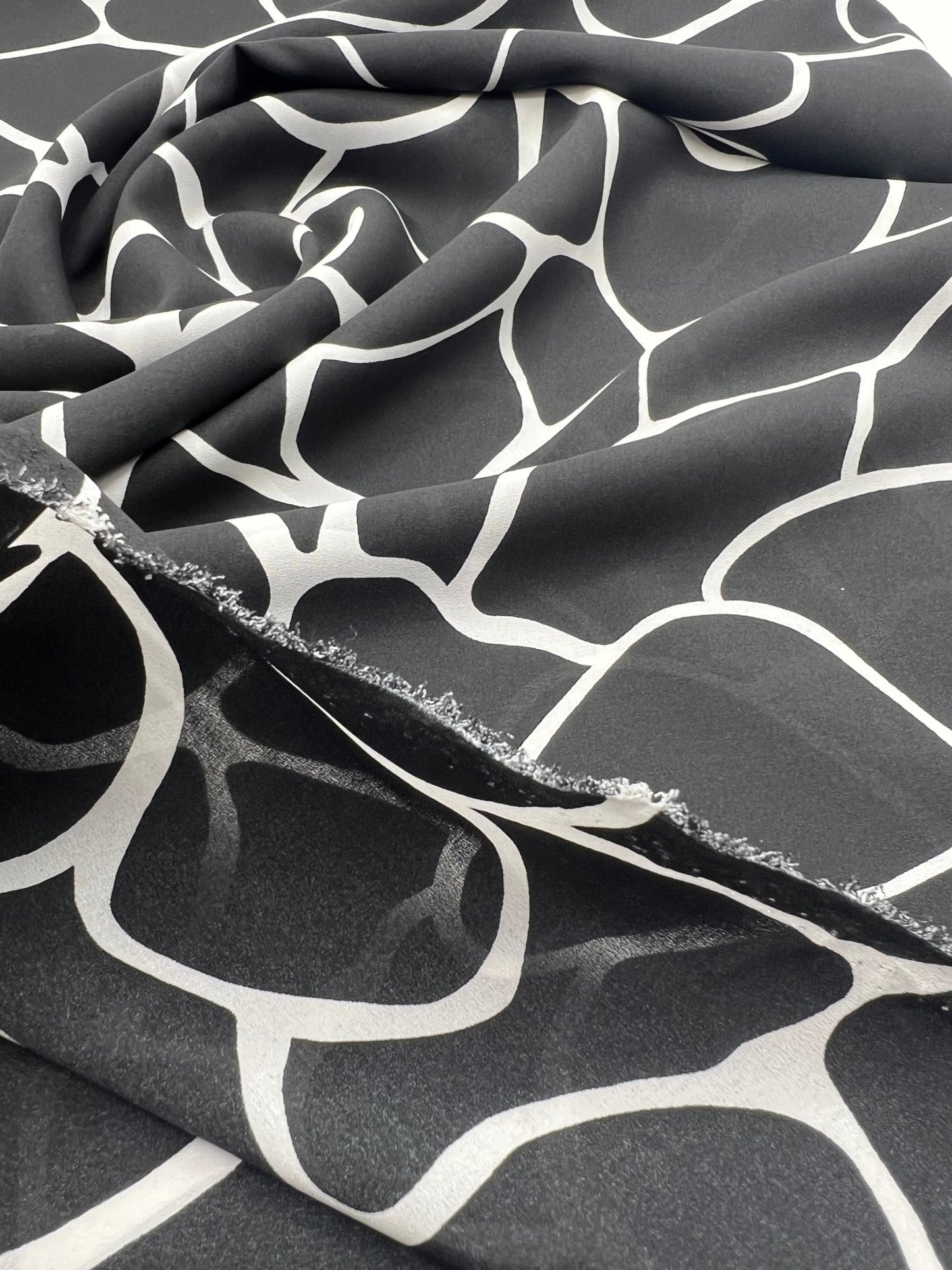 Black White Patterned Printed Chiffon Dress Fabric - T9 Fabrics