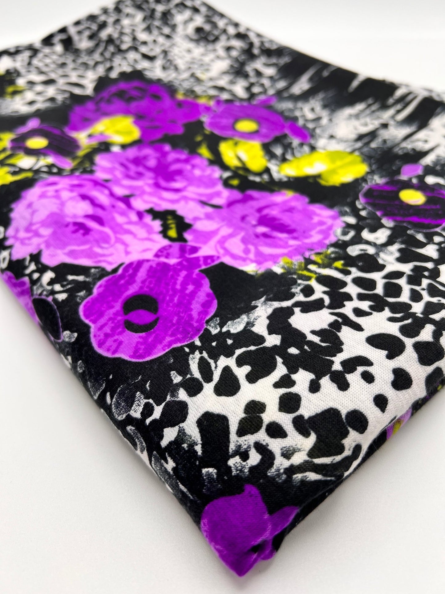 Black White Purple Floral Animal Print Viscose Elastane 2 Way Stretch Fabric - T9 Fabrics