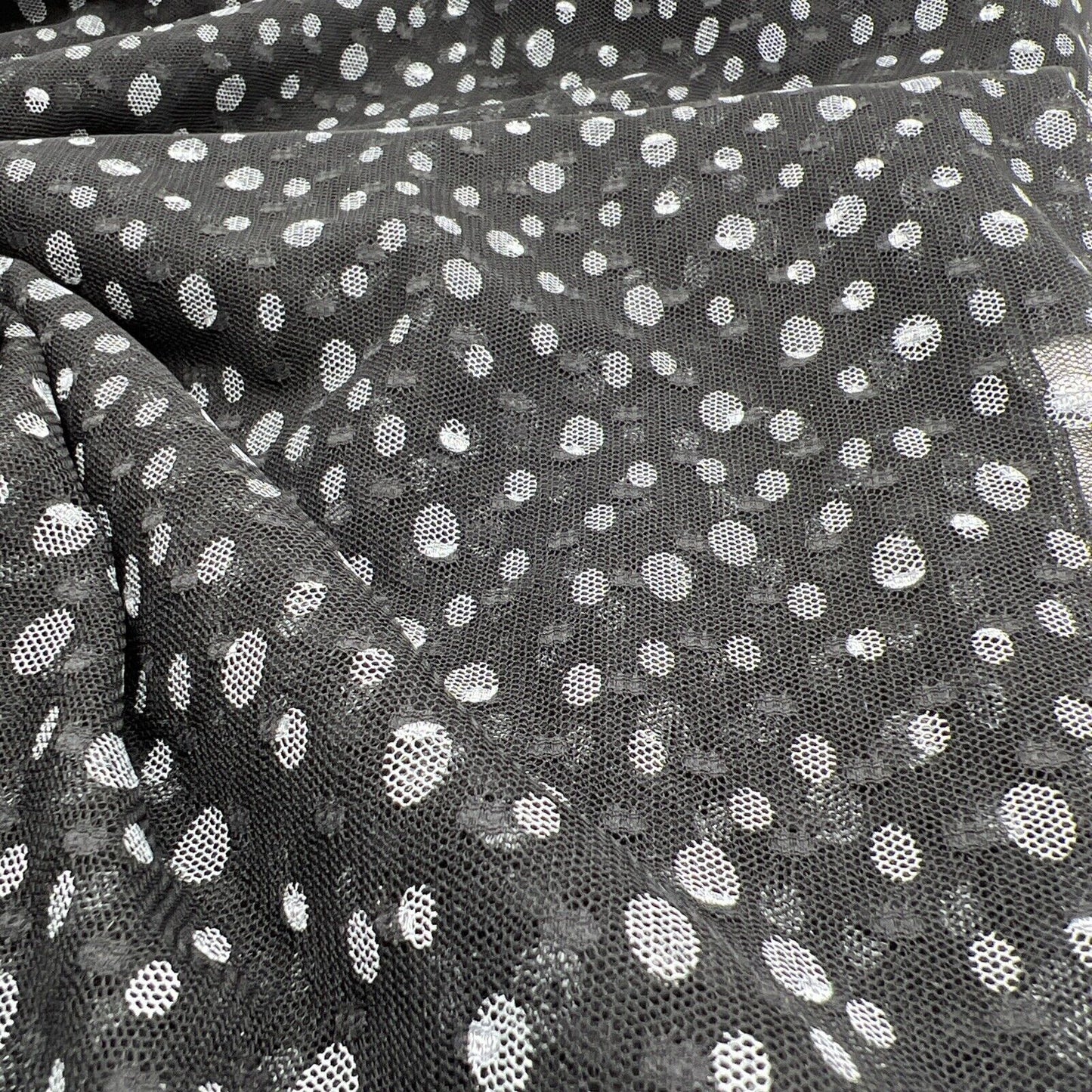 Black White Spot Mesh Fabric Stretch - T9 Fabrics