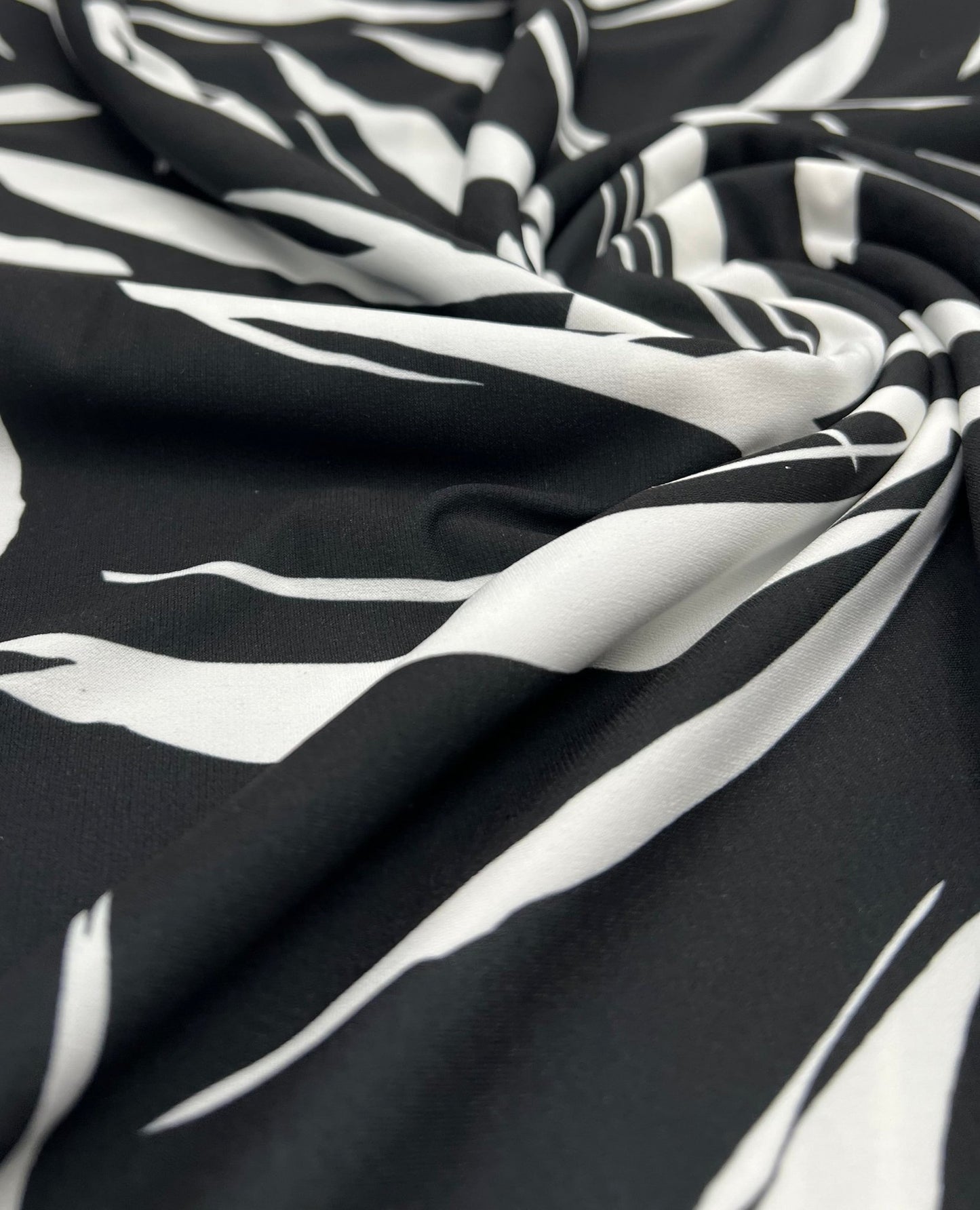 Black White Swirl Print ITY Fabric 2 Way Stretch - T9 Fabrics
