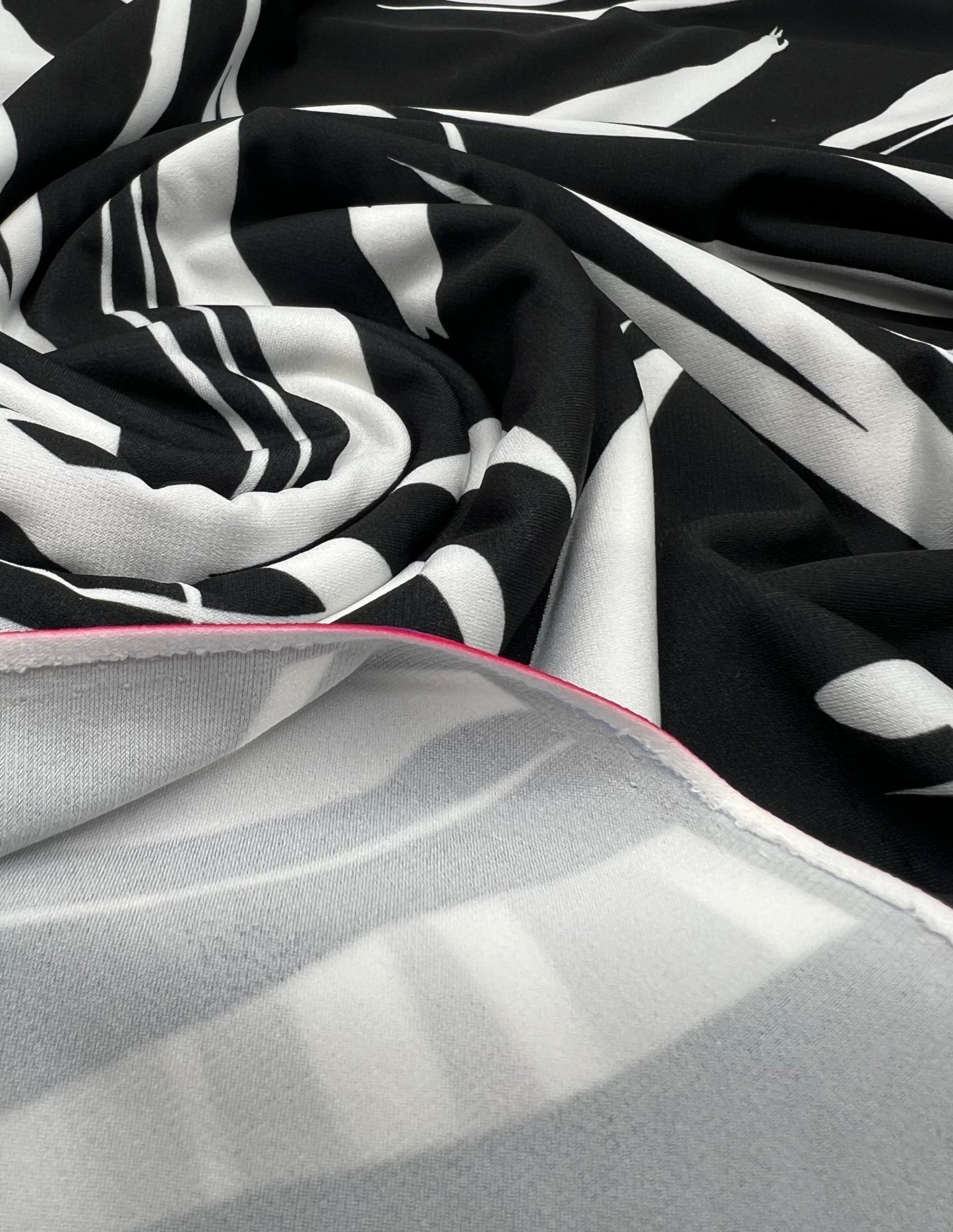 Black White Swirl Print ITY Fabric 2 Way Stretch - T9 Fabrics