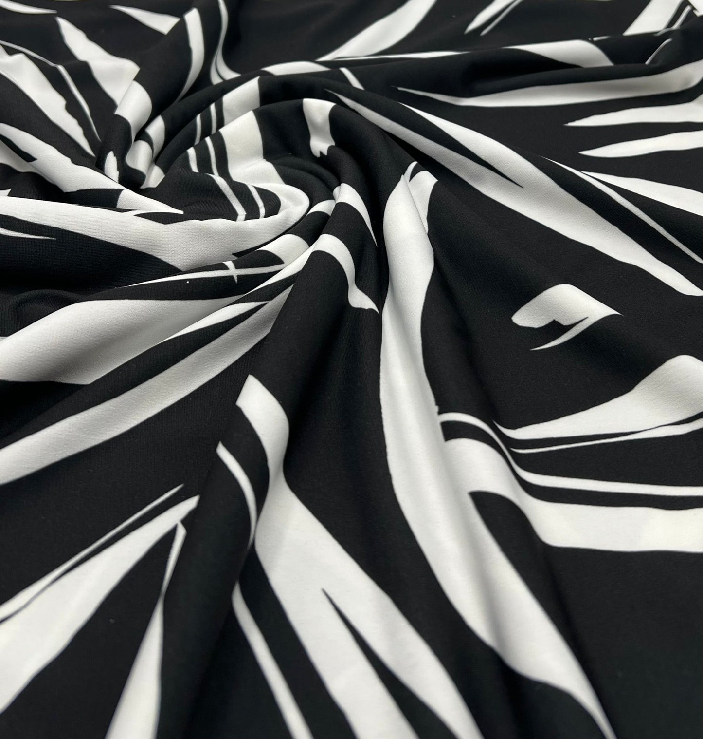 Black White Swirl Print ITY Fabric 2 Way Stretch - T9 Fabrics