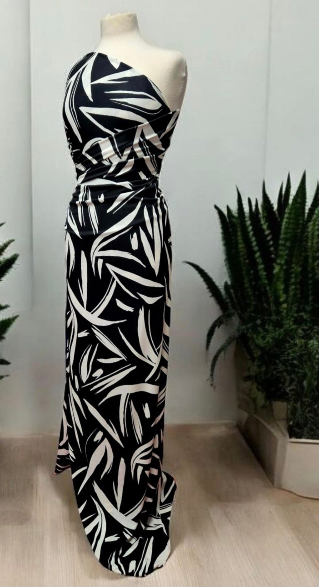 Black White Swirl Print ITY Fabric 2 Way Stretch - T9 Fabrics